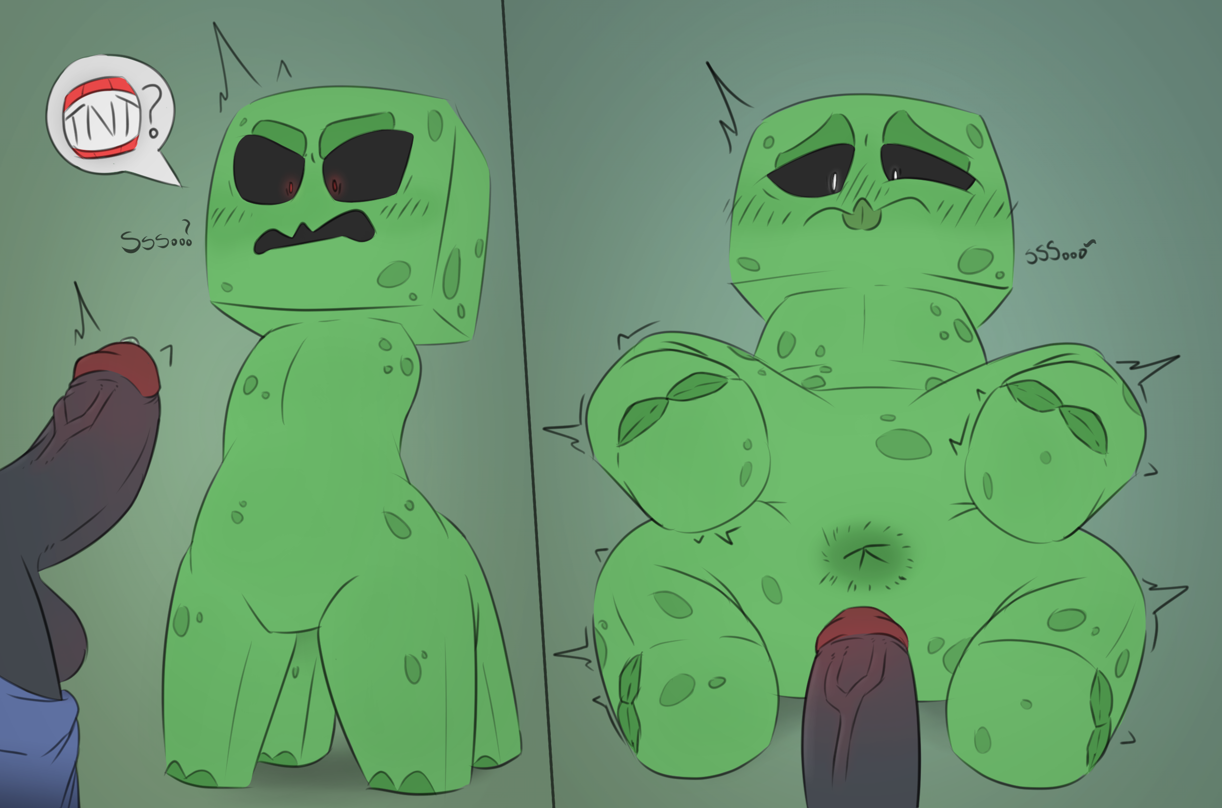 ambiguous gender, anus, balls, blush, chunknudies, creeper, feet, feet up, imminent sex, legs up, male, minecraft, precum, presenting hindquarters, shaking, shivering, shocked, tagme