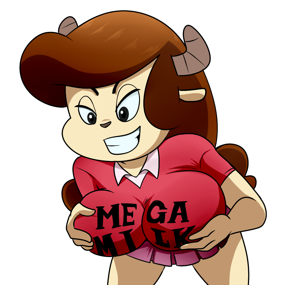 1girls anonymous_artist anthro bovid bovine breast_grab breasts brown_hair caprine chun-ni digital_media_(artwork) goat goat_girl goat_horns mammal mega_milk meme miracle_star pleasure_face unknown_artist