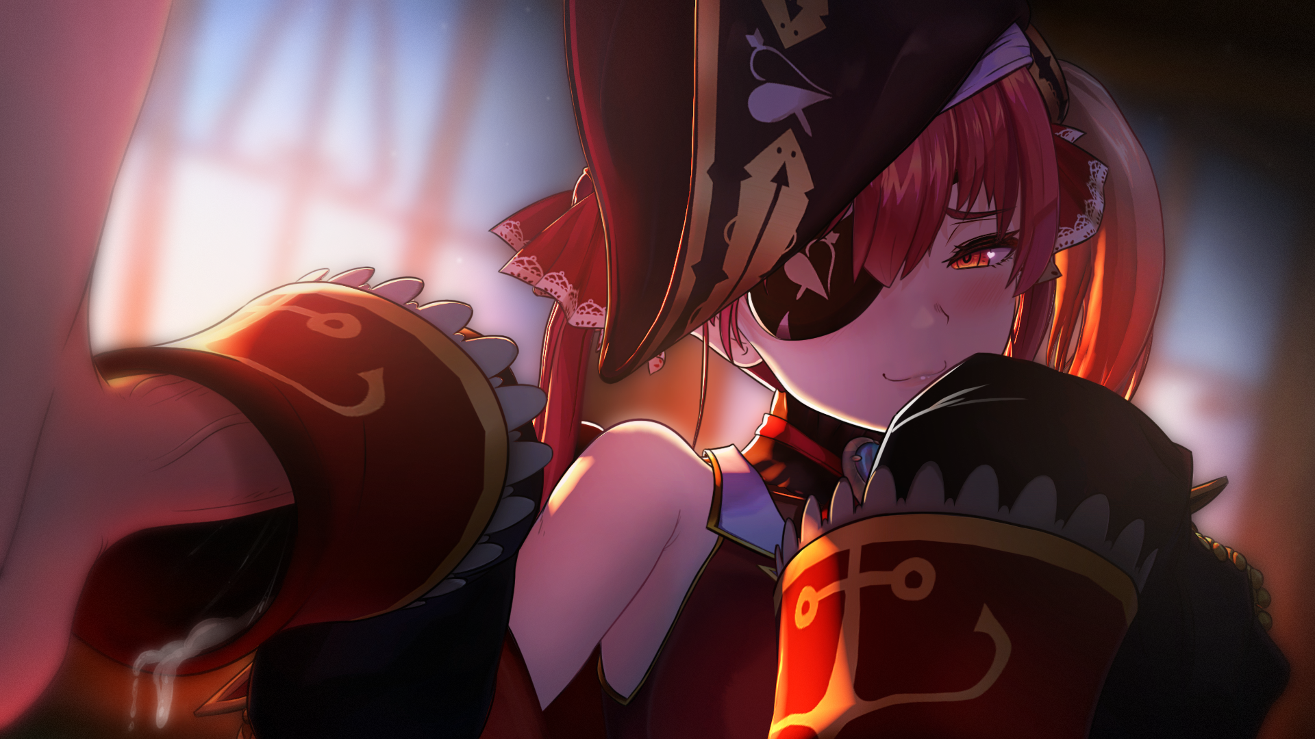 1boy, 1girls, 3d, blush, cock sleeve, cock sleeve (clothes), cum, erection, female, greatm8, handjob, hololive, hololive fantasy, hololive japan, houshou marine, male, penis, source filmmaker, straight, virtual youtuber