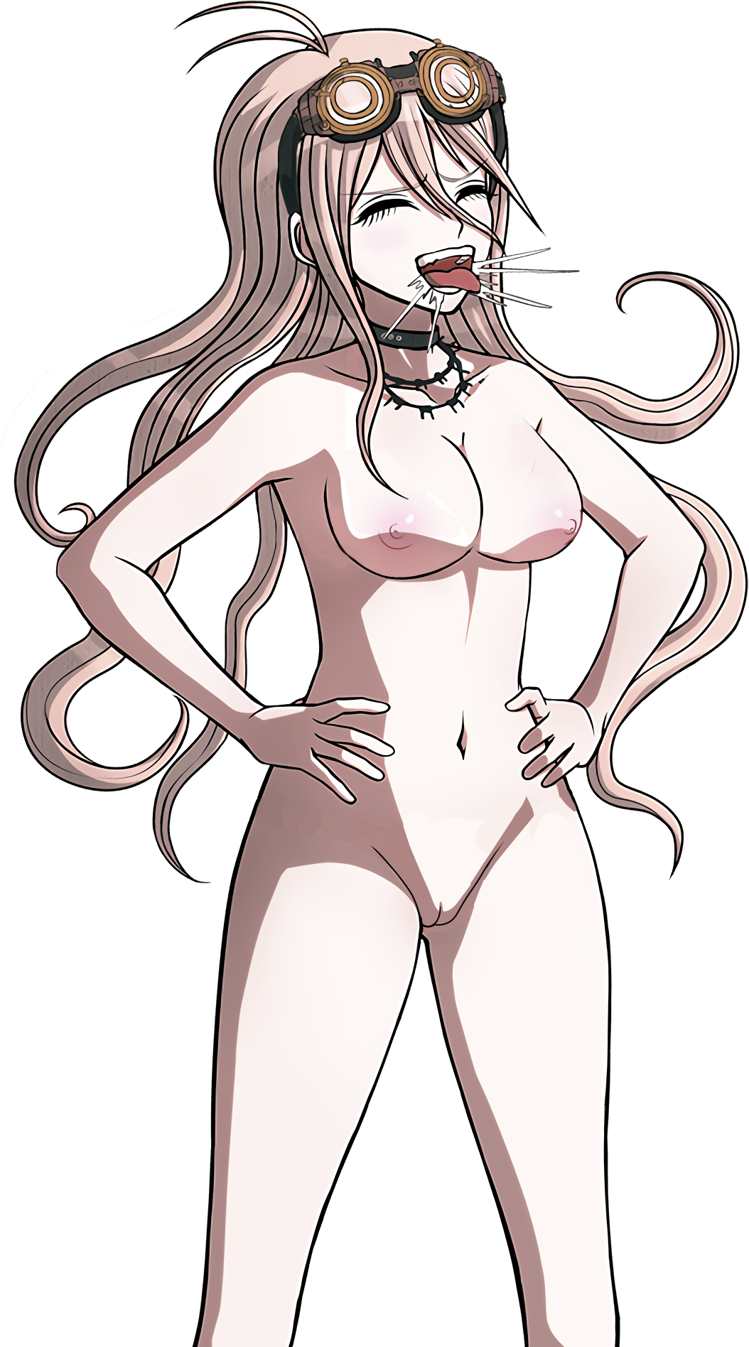 1girls accurate_art_style blonde_hair breasts choker danganronpa danganronpa_v3 edit female female_focus female_only iruma_miu kosine1777 laugh laughing light-skinned_female light_skin naked nipples nude nude_female nude_filter open_mouth pink_nipples pose posing shaved_pussy smooth_skin solo solo_female solo_focus sprite sprite_edit standing