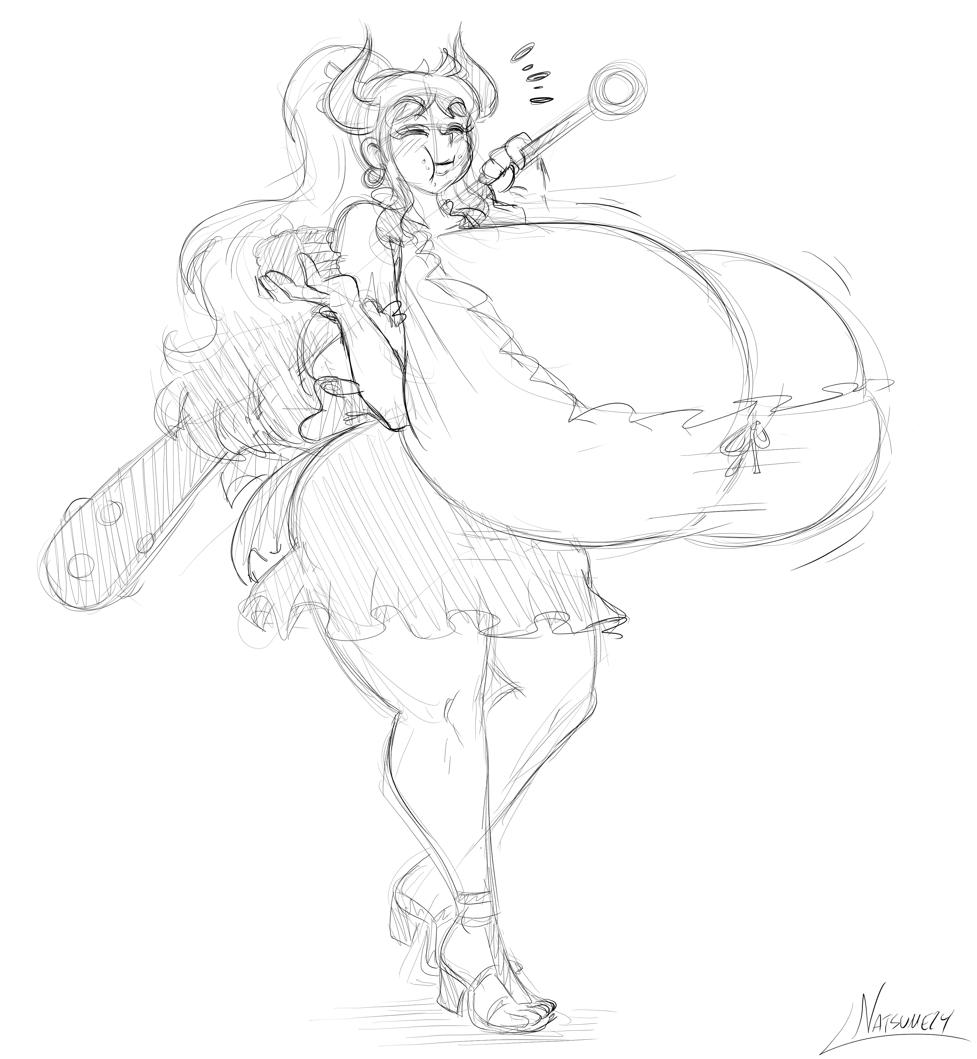 1girls, breasts, breasts bigger than head, cleavage, clothing, cosplay, curvy, female, female only, gigantic breasts, horns, huge breasts, massive breasts, massive tits, nami (one piece) (cosplay), natsumemetalsonic, one piece, sketch, thick thighs, whole cake island, wide hips, yamato (one piece)