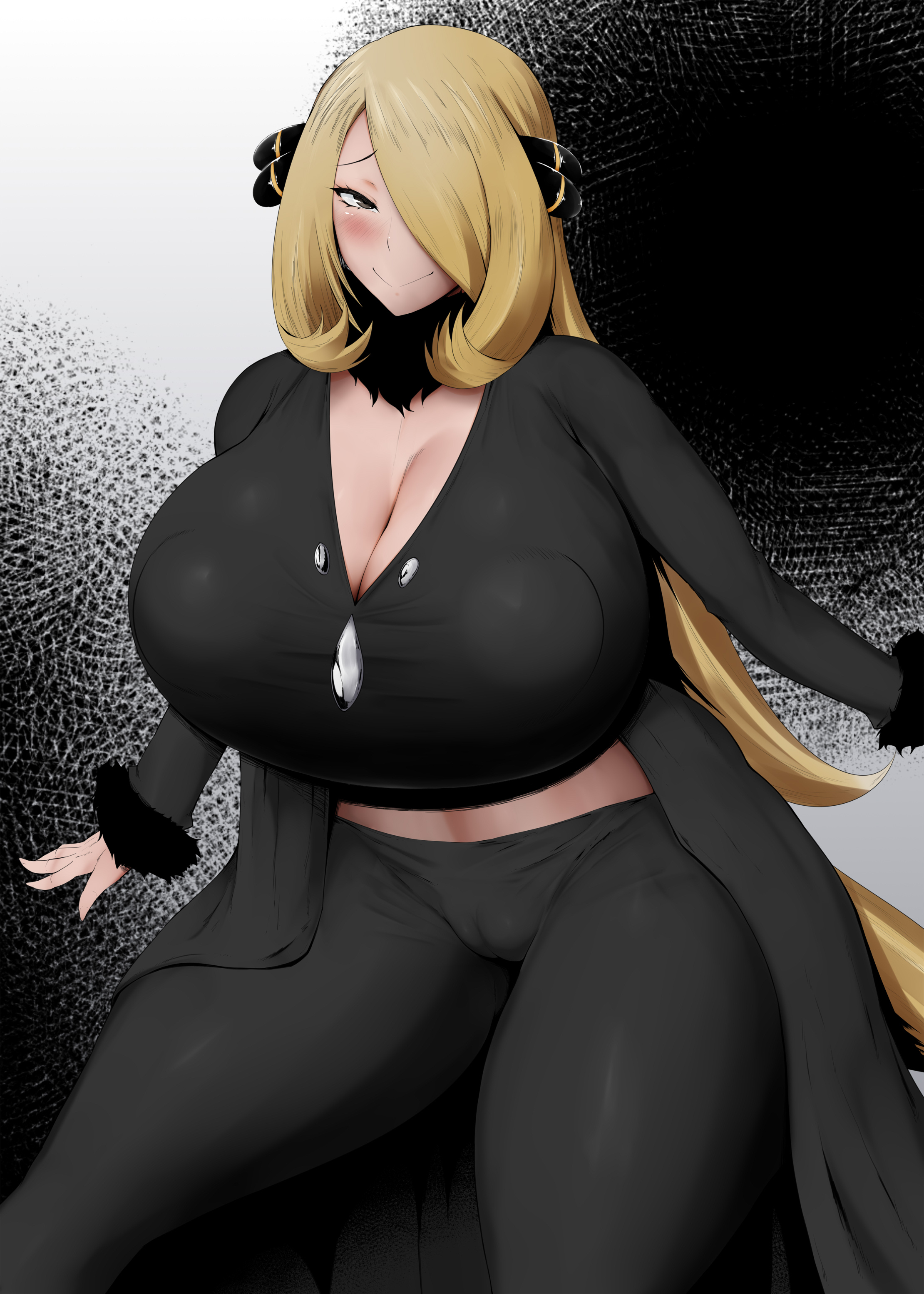 1girls, alternate breast size, big breasts, breasts, color, colored, cynthia (pokemon), female, huge breasts, kurotama, nintendo, pokemon, pokemon dppt, solo, tagme, venus body