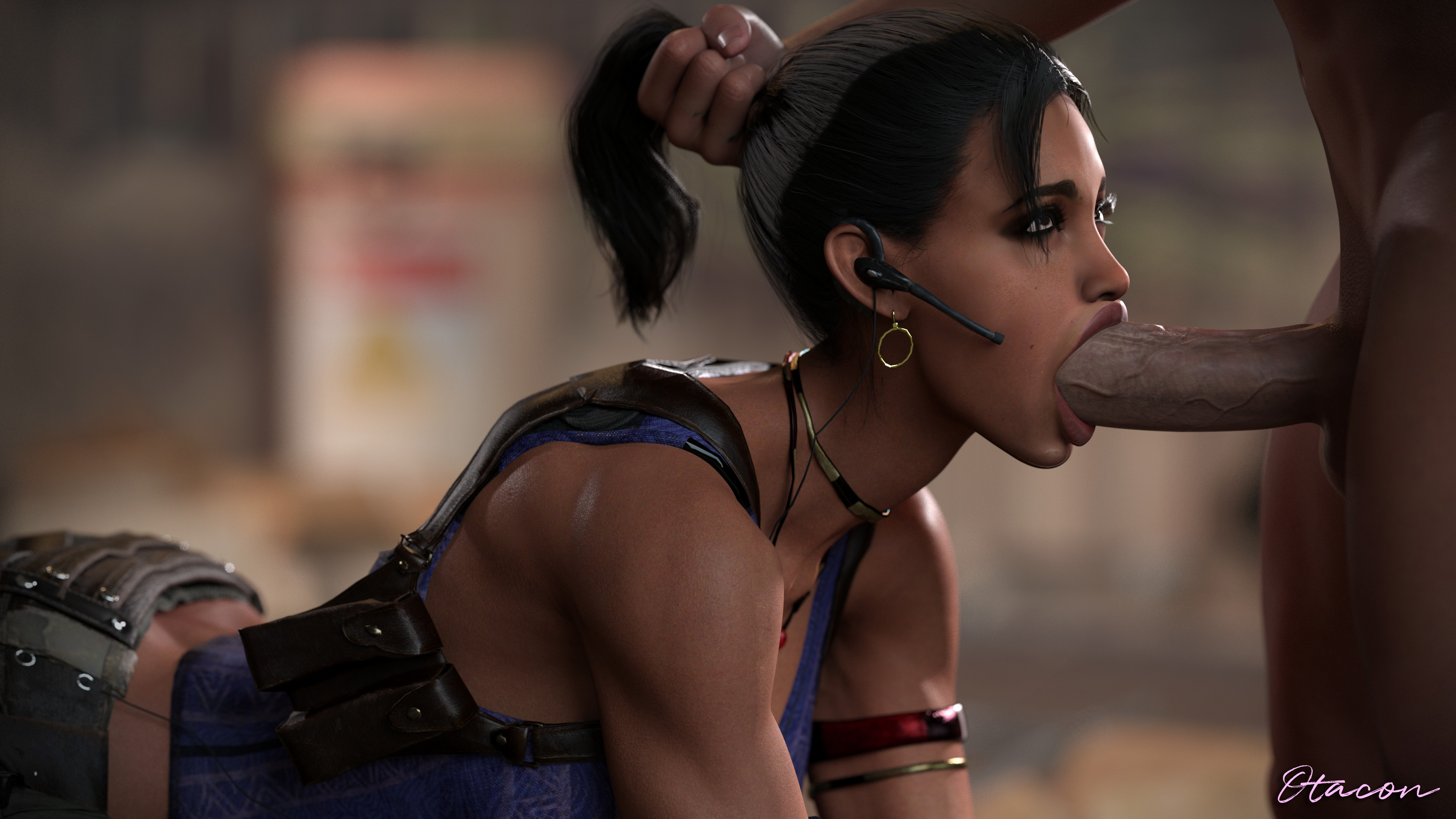 1boy, 1girls, 3d, blowjob, dark skin, dark-skinned female, dark-skinned male, fellatio, female, holding hair, human female, male, male/female, oral, oral penetration, oral sex, otacon212, partial male, penis, penis in mouth, plunger position, pulling hair, resident evil, resident evil 5, sheva alomar