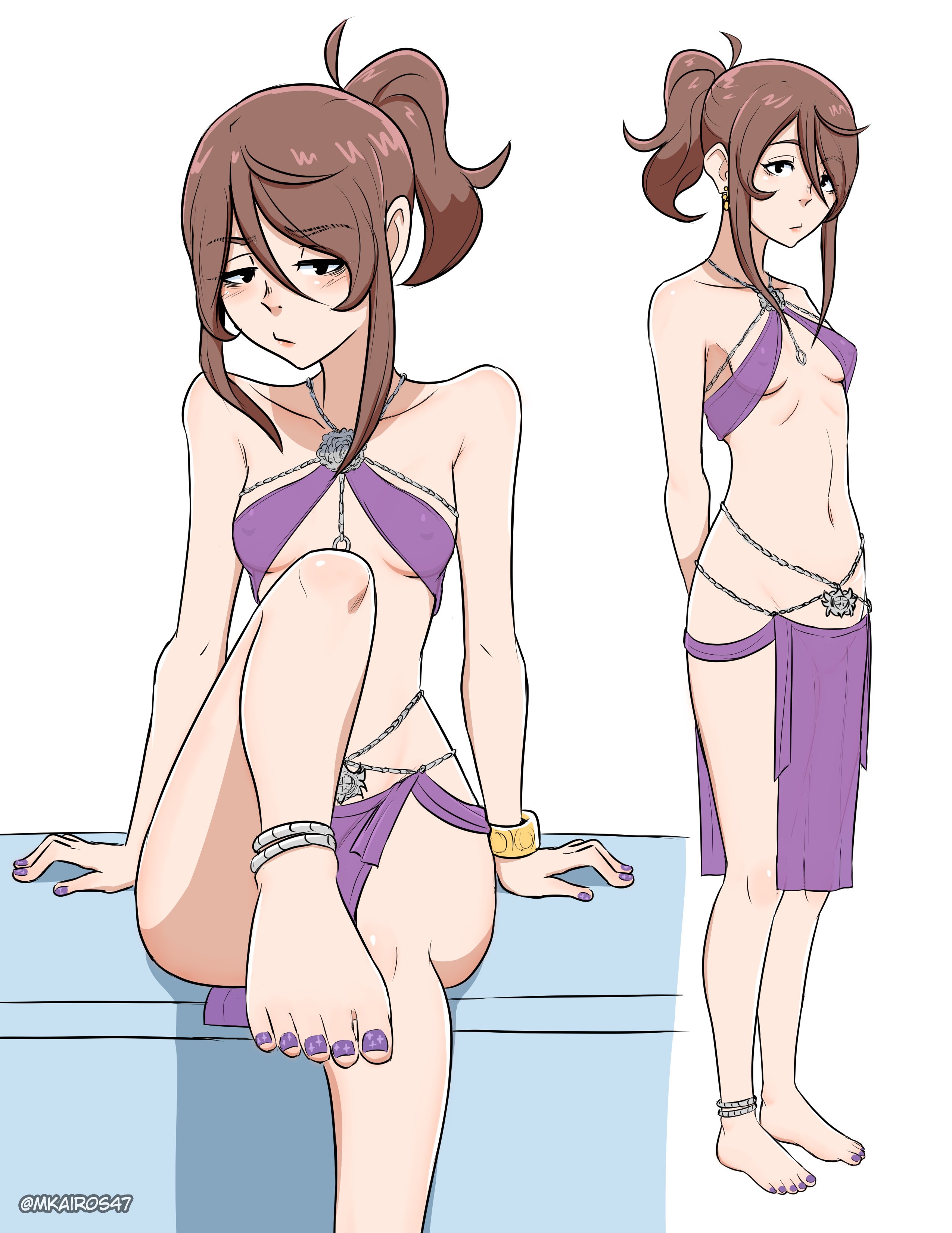 1girls, brown hair, dancer, dancer outfit, feet, feet focus, female, lilith (mkairos47), mkairos47, oc, ponytail