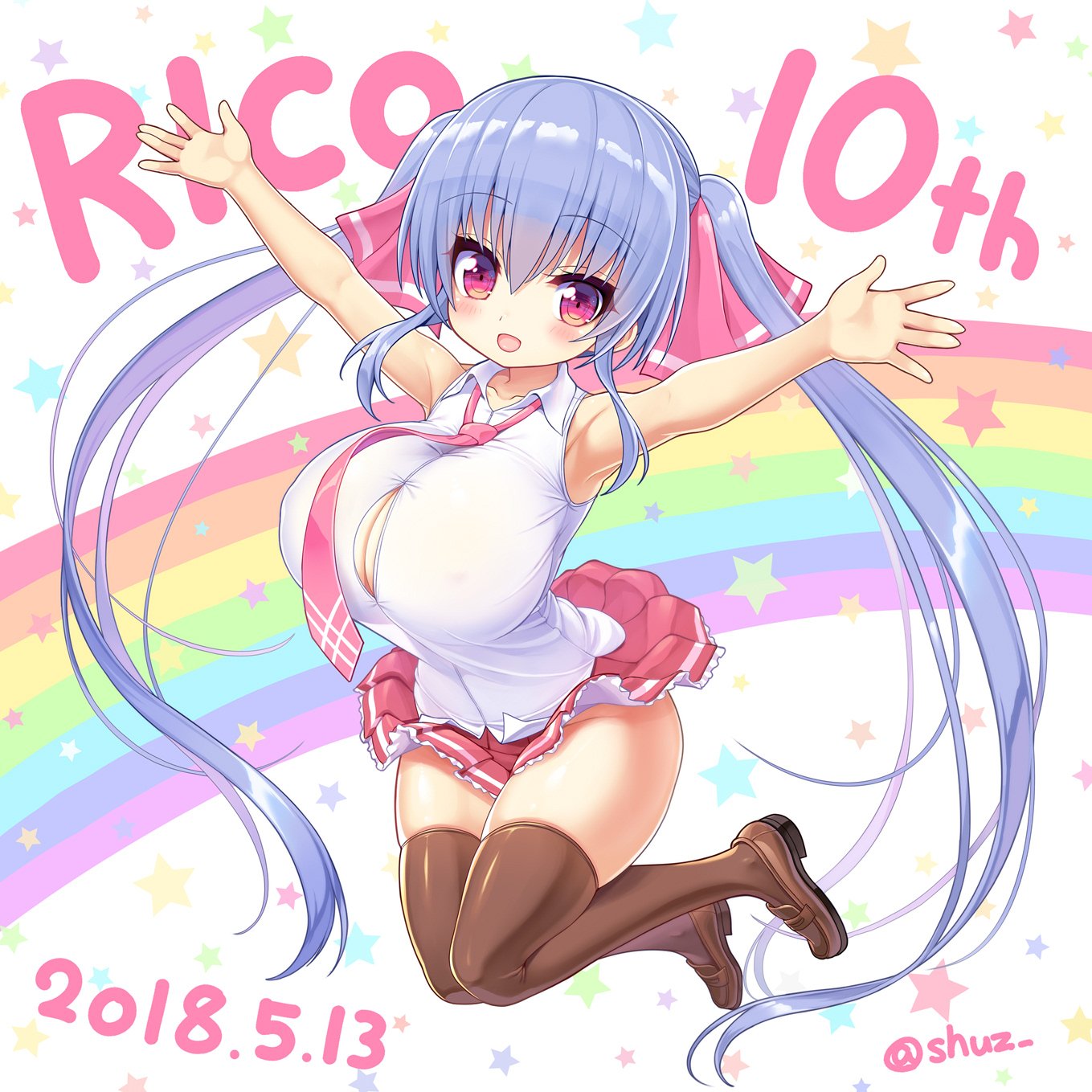 1girls, big breasts, breasts, clothing, female, female human, female only, gigantic breasts, huge breasts, human, large breasts, legwear, light skin, light-skinned female, original, riko (shuz), shortstack, shuz (dodidu), skirt, solo, thick thighs, topwear