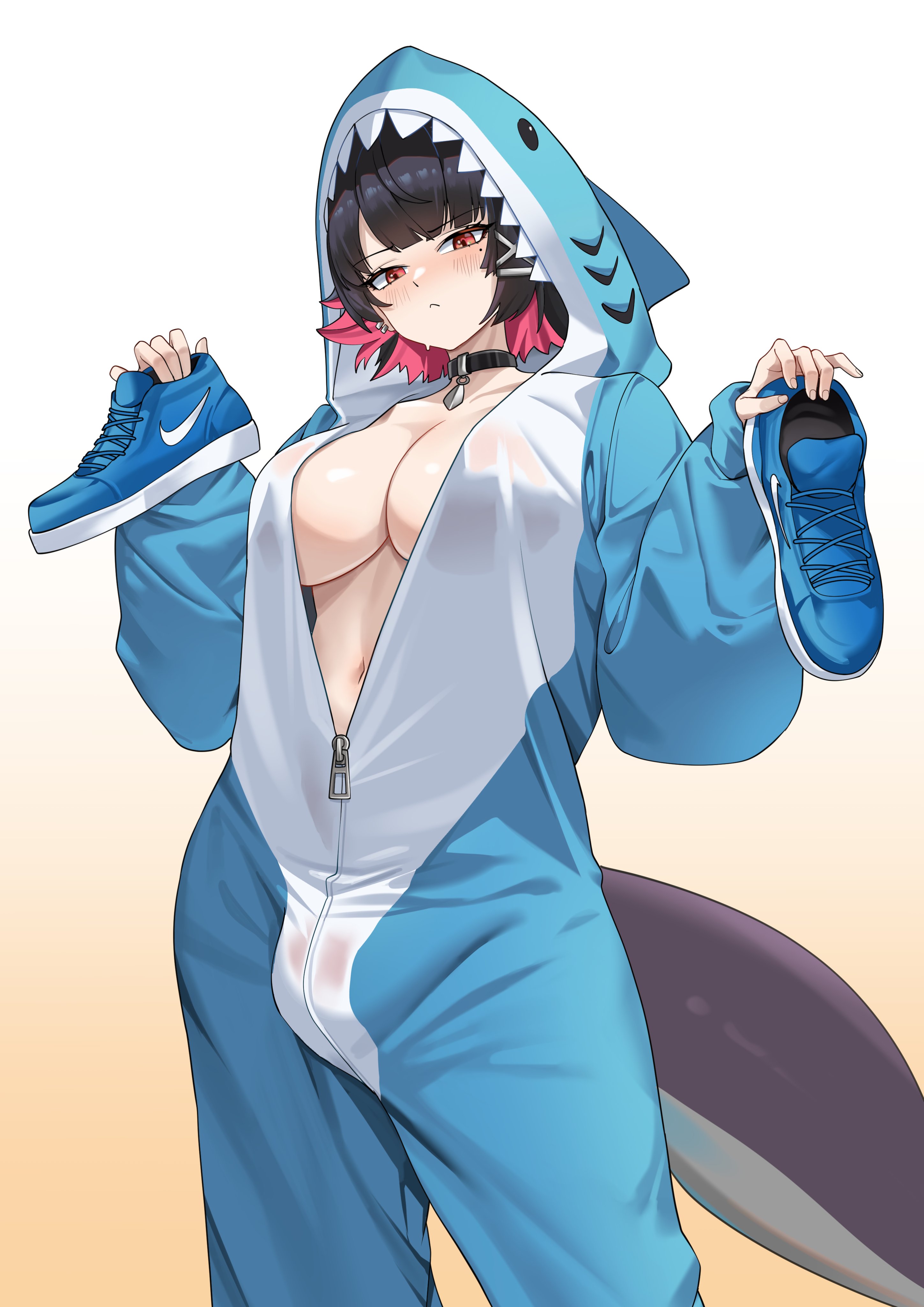 1futa, breasts, bulge, cleavage, ellen joe, futa only, futanari, huge breasts, intersex, italian brainrot, nike, onesie, solo, solo futa, standing, tralalero tralala, voluptuous, wujack, zenless zone zero