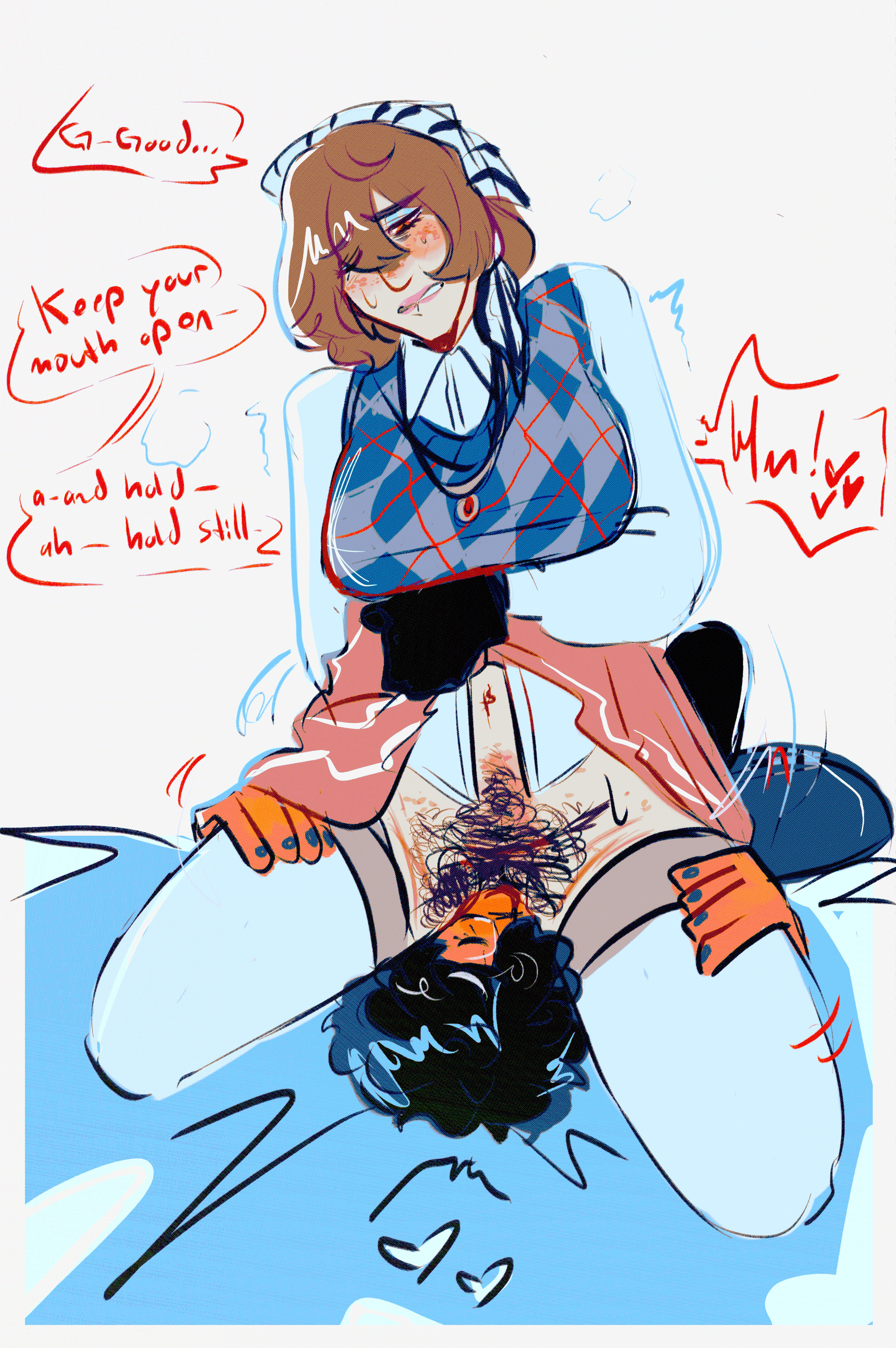 akira kurusu, breasts, cunnilingus, facesitting, female, fully clothed, goro akechi, joker (persona), liveleaksakc, male, persona 5, persona 5 royal, ren amamiya, self harm scars, transmasc