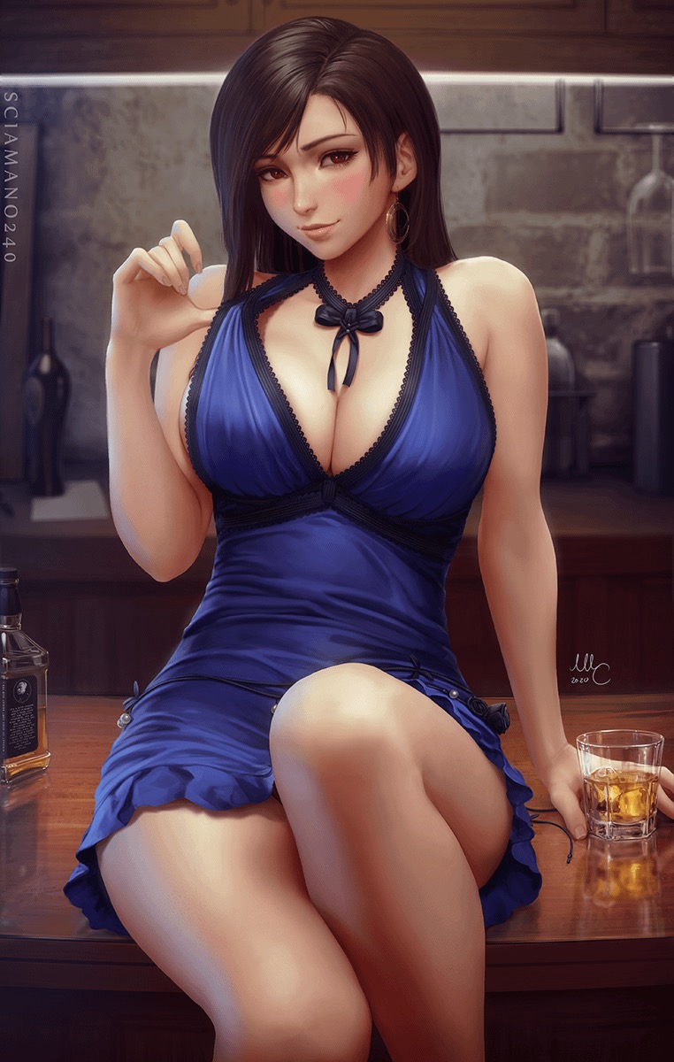 1girls, 2d, black hair, breasts, cleavage, dress, female, female only, final fantasy, final fantasy vii, sciamano240, solo, square enix, tagme, tifa lockhart, tifa lockhart (refined dress)