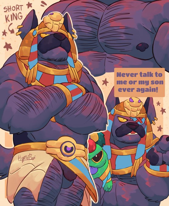 bara, big chest, brawl stars, canine, chest focus, colonel ruffs, furry, grey fur, hairy, hairy arms, hairy chest, hairy male, hyenaboi (artist), male, nipples, penis, penis peek, pharaoh, ruffs, ruffsses ii, squeak (brawl stars), yaoi