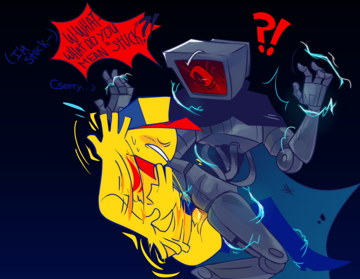 anal, butcher (poppy playtime), gay, harley sawyer, male, male/male, player, player (poppy playtime), poppy playtime, poppy playtime (chapter 4), protagonist (poppy playtime), robot, screen face, sign language, stuck, sweat, the doctor (poppy playtime), tv head, yaoi