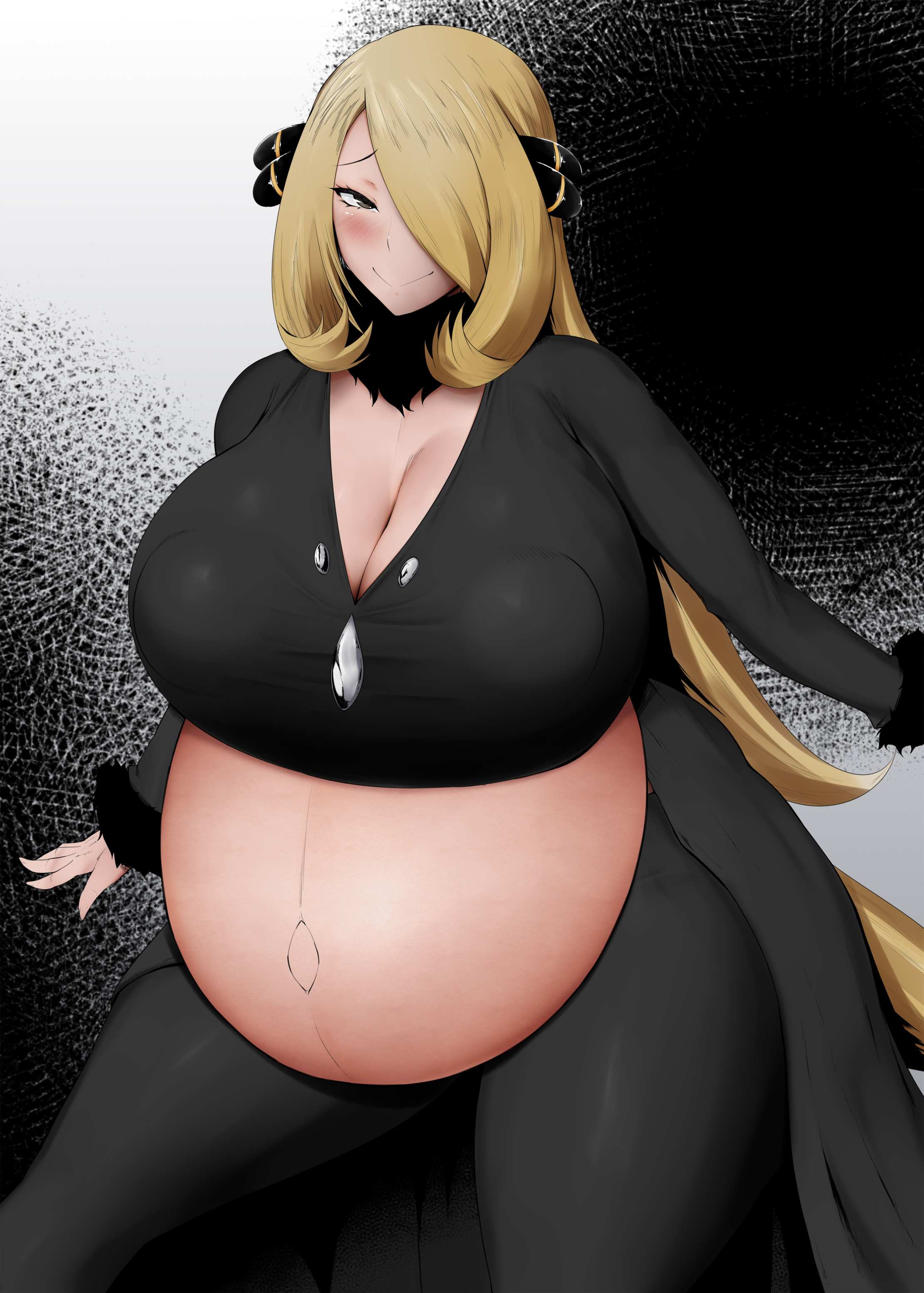 1girls, alternate breast size, big breasts, breasts, color, colored, cynthia (pokemon), female, huge breasts, kurotama, nintendo, pokemon, pokemon dppt, pregnant, pregnant female, tagme