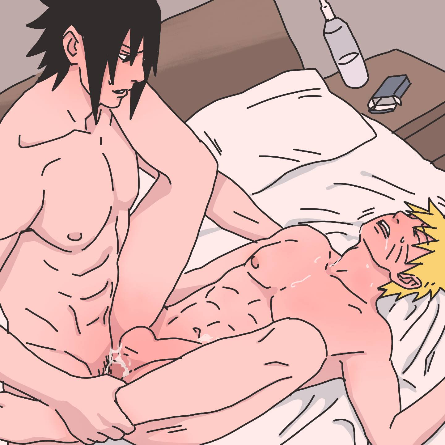 2boys, anal, anal sex, asian, asian male, ass, balls, barefoot, black eyes, black hair, closed eyes, completely nude, cum, cum in ass, cum inside, cumshot, drooling, ejaculation, feet up, gay, indoors, leg grab, looking pleasured, male, male focus, male only, male penetrating, male/male, naked, naruto, naruto (series), nipples, nude, nude male, open mouth, orgasm face, penetration, penis, pillow, pleasure face, rrrsn37, saliva trail, sasuke uchiha, sex, spiky hair, sweatdrop, uzumaki naruto, whisker markings, yaoi, yellow hair