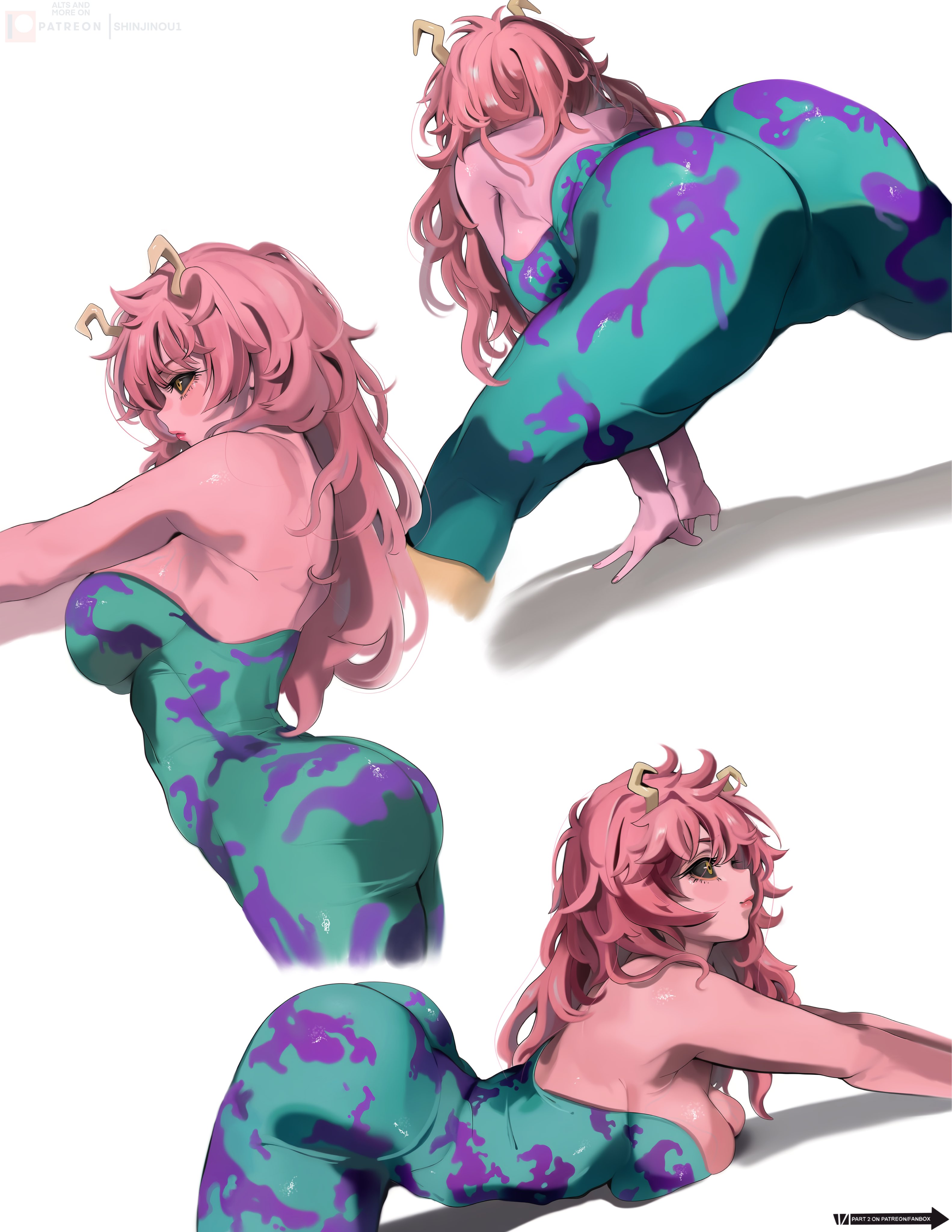 1girls, ass, ass bigger than head, ass crack, ass focus, ass up, ass visible through thighs, big breasts, boku no hero academia, breasts, curvy, curvy body, curvy female, curvy figure, curvy hips, hero outfit (mha), long hair, mina ashido, mina ashido time-skip, my hero academia, my hero academia (finale), pink hair, pink skin, post-timeskip, shinjinou, short dress, sketch page, solo, superheroine, tits