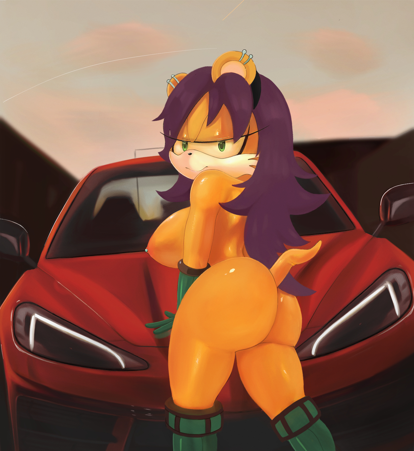 a name for me, anthro, archie comics, ass, big ass, big breasts, big butt, boots, boots only, bottomless, breasts, car, clothed, clothing, ear piercing, female, footwear, footwear only, gloves, handwear, hereapathy, hi res, mina mongoose, mostly nude, naked footwear, nipple piercing, piercing, sega, smile, solo, sonic (series), sonic the hedgehog (archie), sonic the hedgehog (comics), sonic the hedgehog (series)