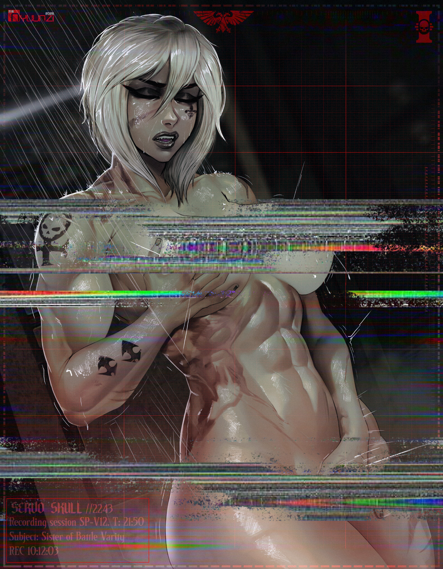1girls, abs, adepta sororitas, big thighs, breasts, breasts out, curvy, curvy body, curvy female, curvy figure, curvy hips, female, female only, grabbing own breast, human, masturbation, muscular, muscular arms, muscular female, muscular legs, muscular thighs, nude, nyuunzi, order of our martyred lady, sister of battle, solo, solo female, standing masturbation, tattoo, thick legs, thick thighs, thighs, thunder thighs, thunderthighs, tits, tits out, tomboy, varity (40k oc), voluptuous, warhammer (franchise), warhammer 40k, wide hips, wide thighs