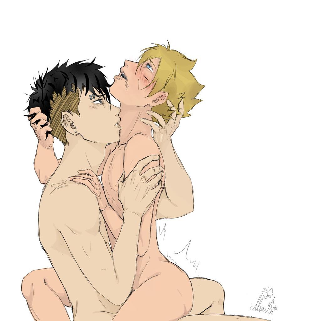 2boys, ambiguous penetration, black hair, blonde hair, blush, boruto: naruto next generations, cowgirl position, duo, ear piercing, eyebrow piercing, female, gay, gege (artist), hair grab, kawaki, looking up, male, male only, male with male, male/male, moaning, multiple boys, multiple males, naked, naruto, naruto (series), piercing, sex, short hair, sitting, sitting on lap, sitting on person, straddling, trembling, two-tone hair, uzumaki boruto, yaoi