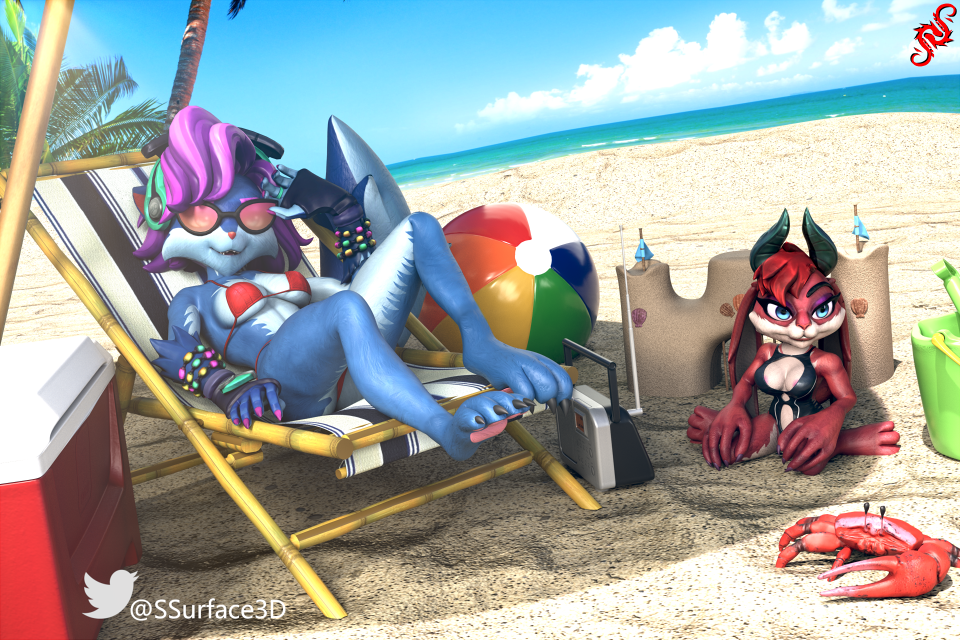 3d beach bikini bunny_girl dragonborn_moji fox furry moji_(paladins) paladins pepper_(paladins)