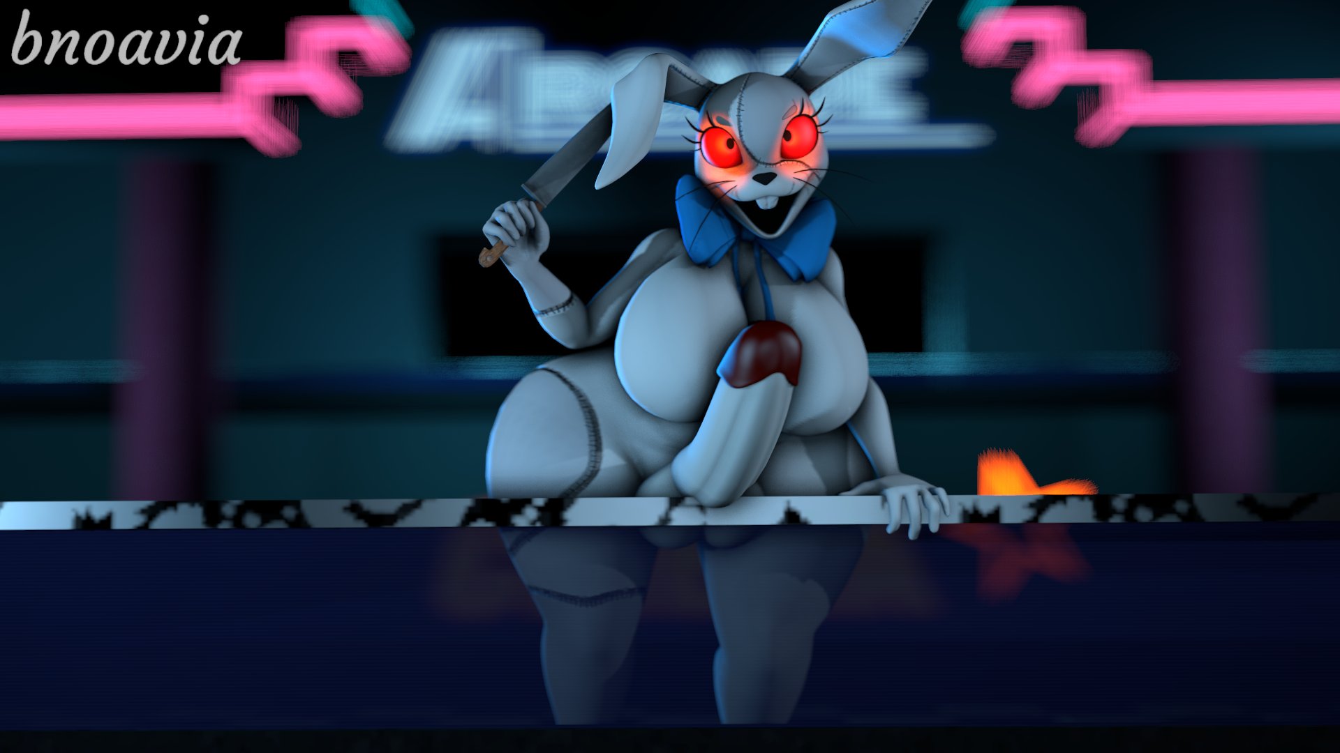 1futa, 3d, balls, big breasts, big penis, bnoavia, breasts, dickgirl, five nights at freddy's, five nights at freddy's: security breach, full-package futa, futanari, huge breasts, intersex, knife, large breasts, large penis, penis, red eyes, solo, solo focus, solo futa, testicles, thick thighs, thighs, vanny (fnaf)