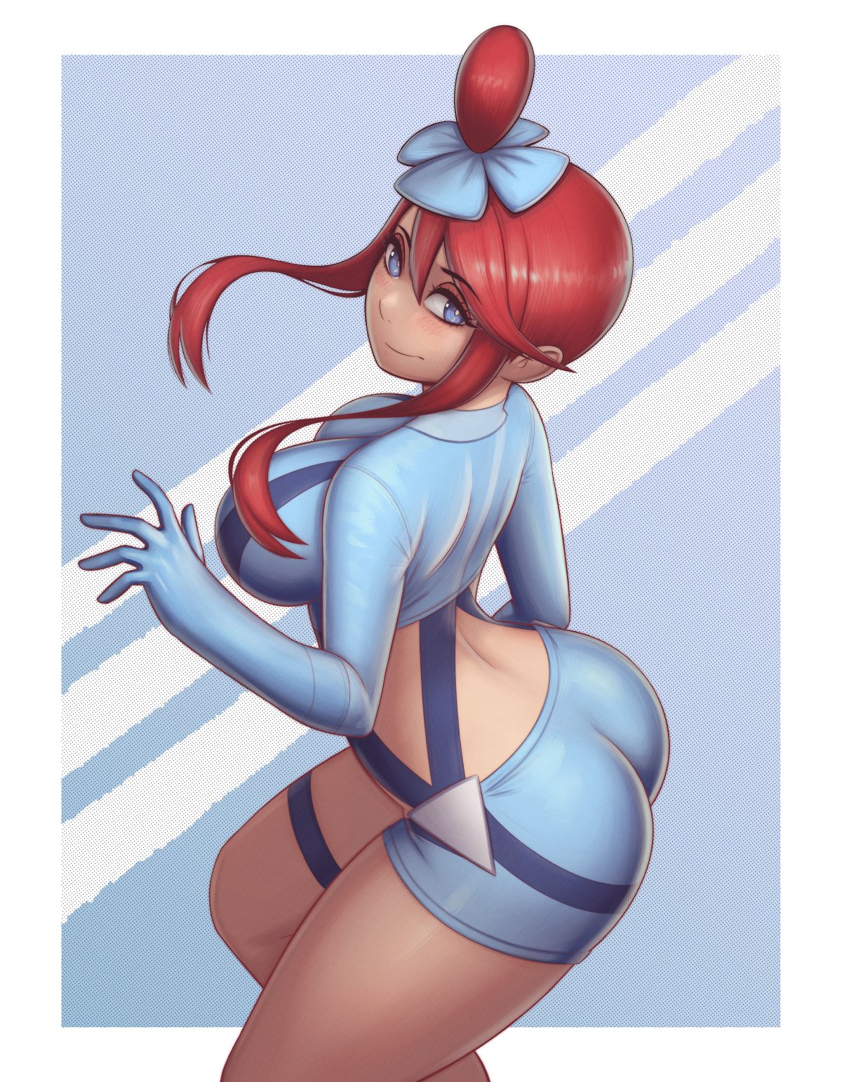 ass, big ass, big breasts, big butt, big thighs, big titties, breasts, brown skin, clothing, curvaceous, curvaceous female, curvaceous figure, curvy, curvy figure, curvy hips, female, female focus, female only, long hair, pokemon, red hair, skyla (pokemon), vyor