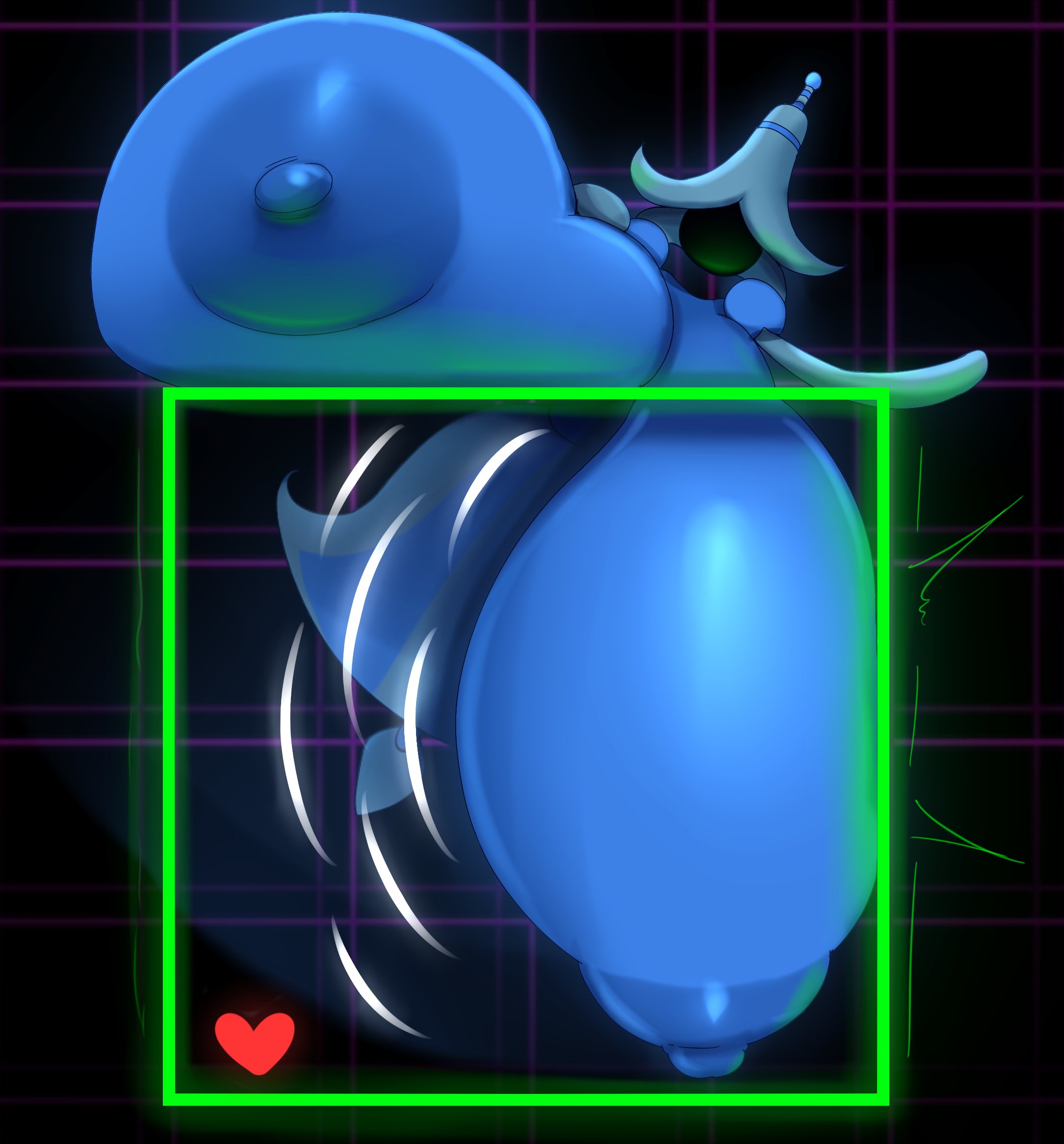 1girls, animate inanimate, bell, big nipples, blue body, breasts, deltarune, deltarune chapter 4, dialogue, female, gameplay mechanics, hyper, hyper breasts, living object, metachoke, nipples, solo, solo female, soul (deltarune), text, wicabel (deltarune)