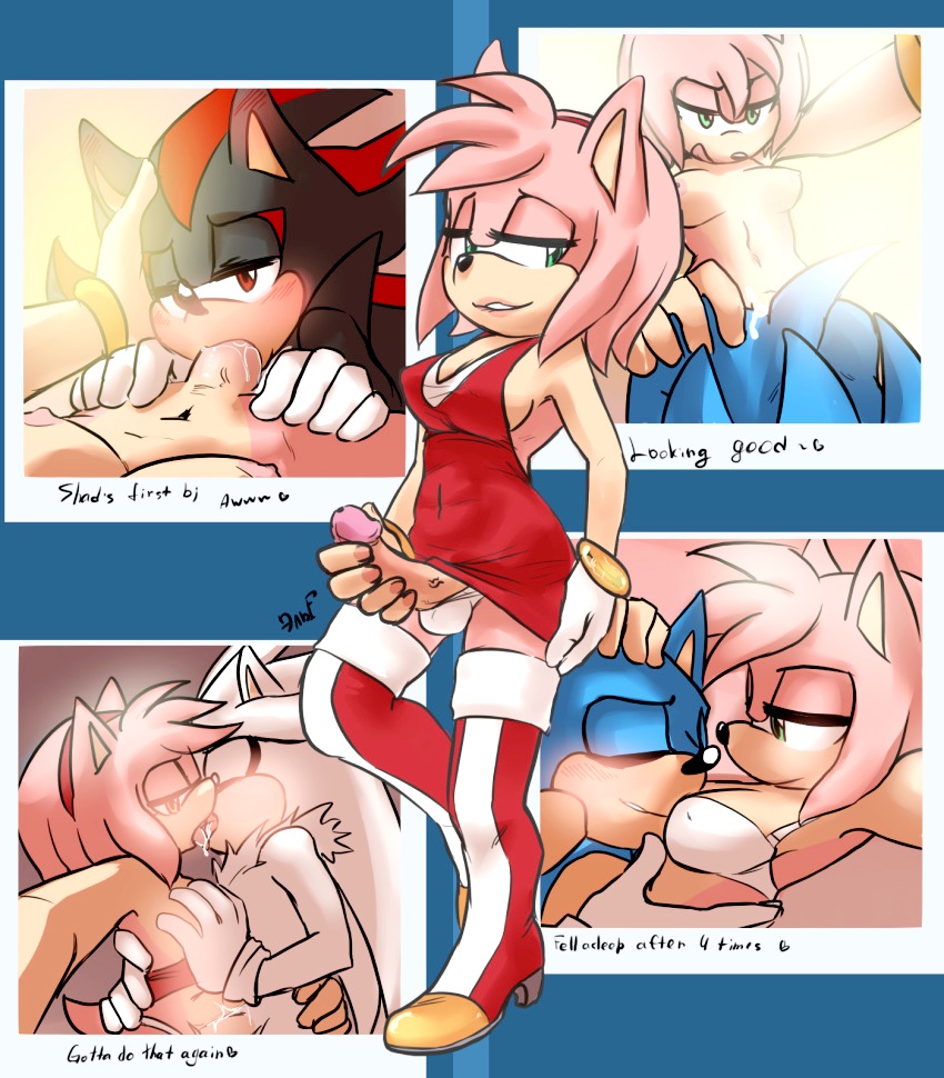 1futa, 3boys, amy rose, anthro, blowjob, fellatio, furry, futa on male, futadom, futanari, intersex, krazyelf, male, male sucking futa, malesub, oral, penis, pink fur, pink hair, sex, shadow the hedgehog, silver the hedgehog, sonic (series), sonic the hedgehog, text