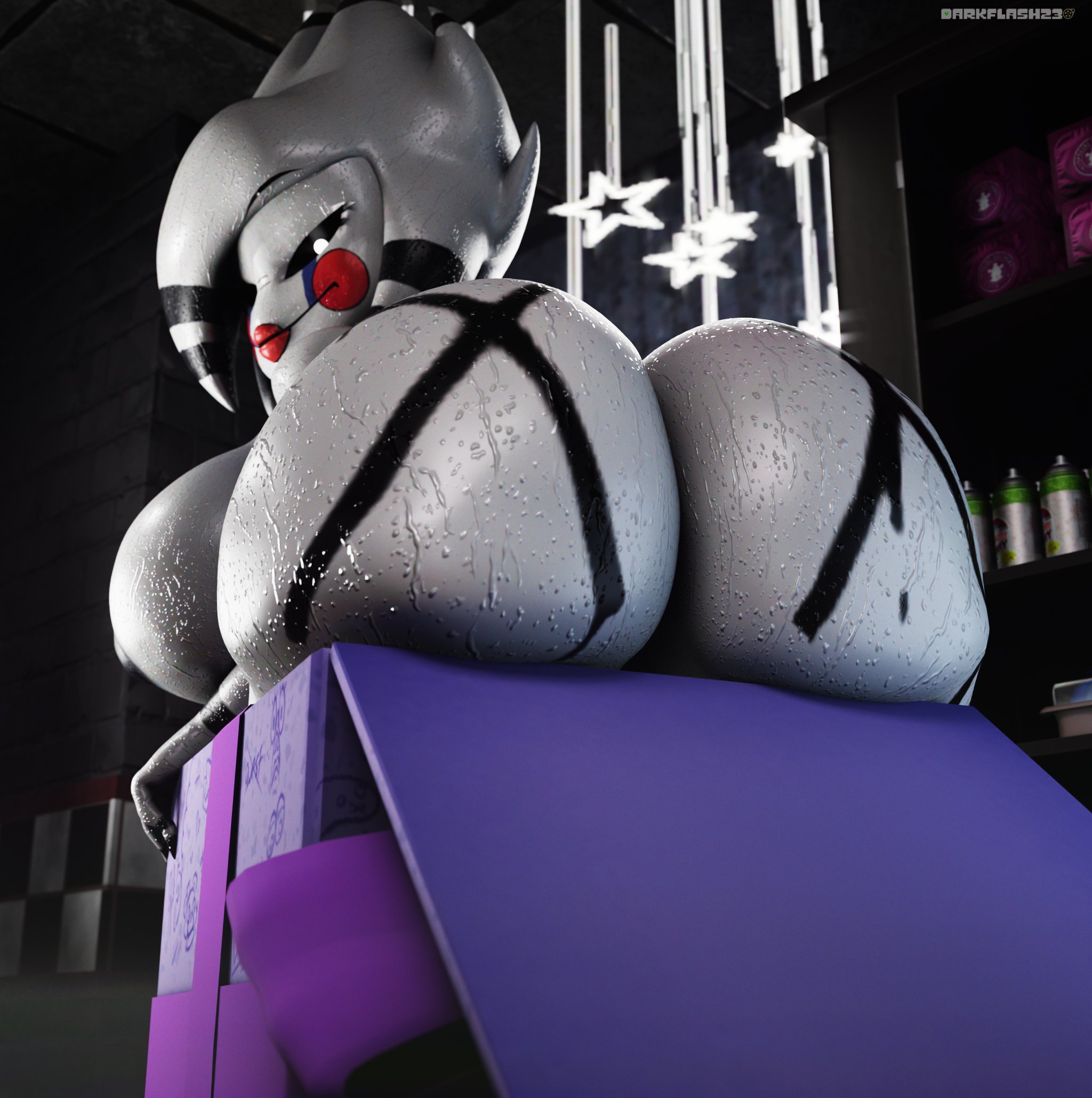 1girls, 3d, 3d (artwork), ass, ass focus, big ass, big breasts, breasts, bubble butt, butt, butt focus, cally3d, clown, clown girl, darkflash23, fap nights at frenni's, fat ass, fazclaire's nightclub, female, five nights at freddy's, fredina's nightclub, huge ass, marie (cally3d), marie (cryptia), marionette (fnaf), puppet (fnaf), puppet girl, solo, solo female, thick ass