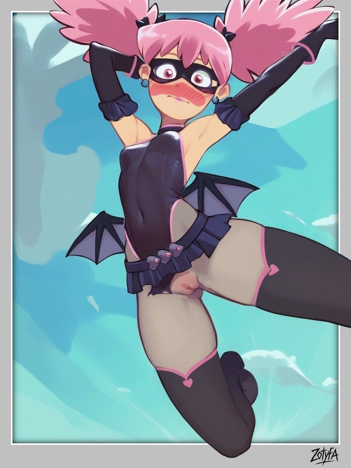 1girls, ai generated, boku no hero academia, breasts, embarrassed, embarrassed nude female, enf, female, my hero academia, nipples, pink hair, pop step, public nudity, pussy, small breasts, topless, vagina, zotyfa
