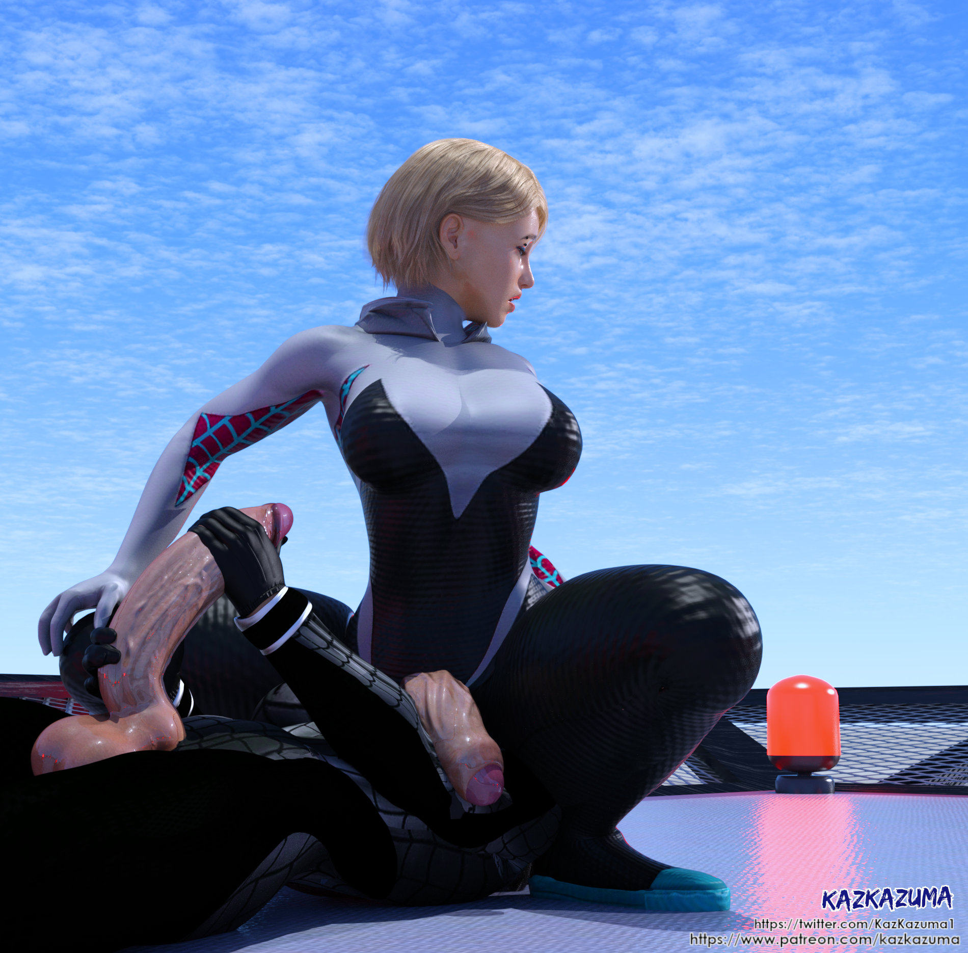3d, ass, big ass, big penis, blonde hair, cindy moon, dark hair, daz studio, daz3d, facesitting, futa on futa, futa only, futanari, gwen stacy, intersex, kazkazuma, large ass, large penis, long penis, marvel, marvel comics, masked, masturbation, penis, silk (marvel), spider-gwen, spider-man (series), thick thighs
