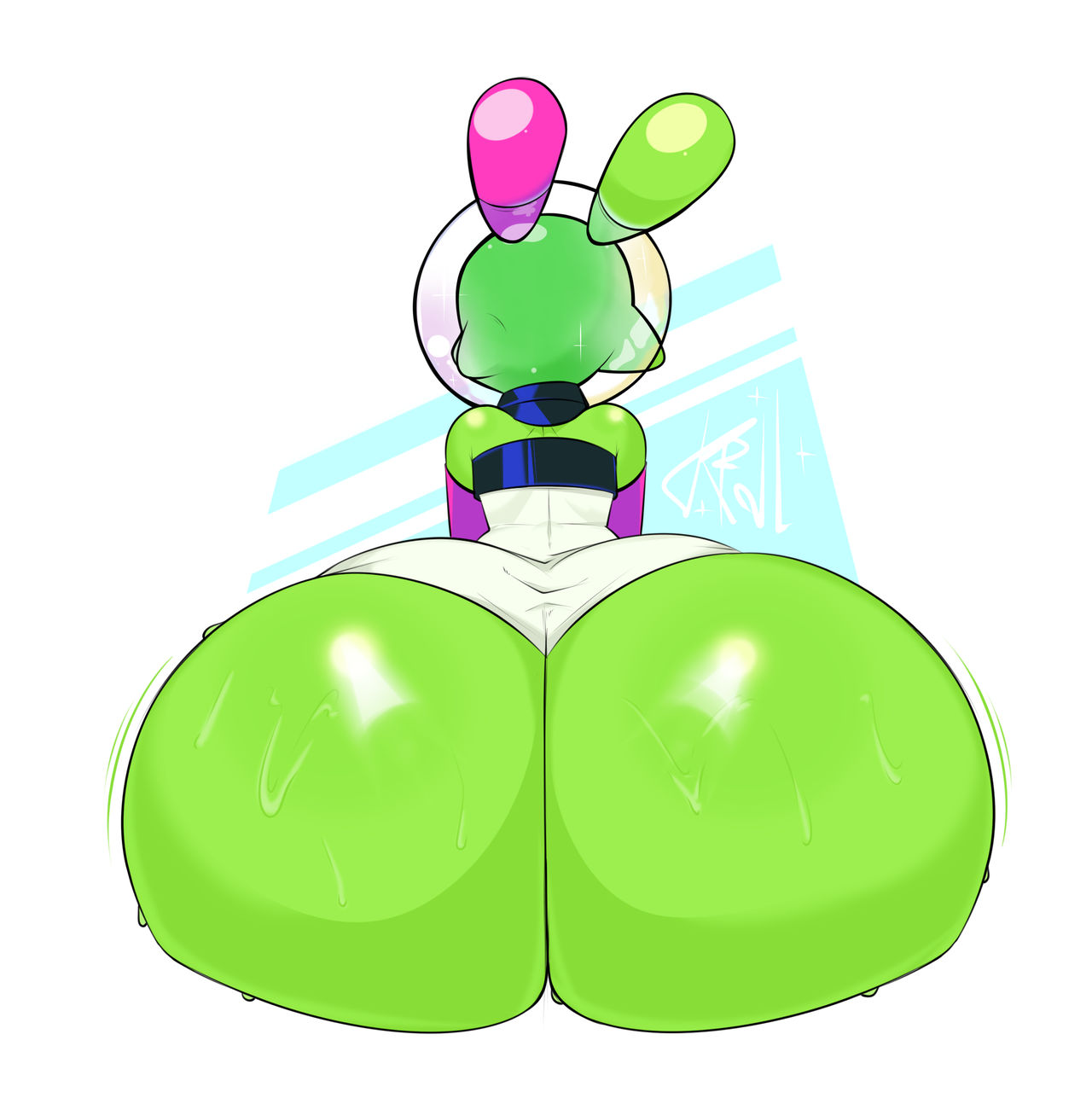 alien, alien humanoid, ass, green skin, large ass, refidl, sitting, sploot (unknownspy), unknownspy