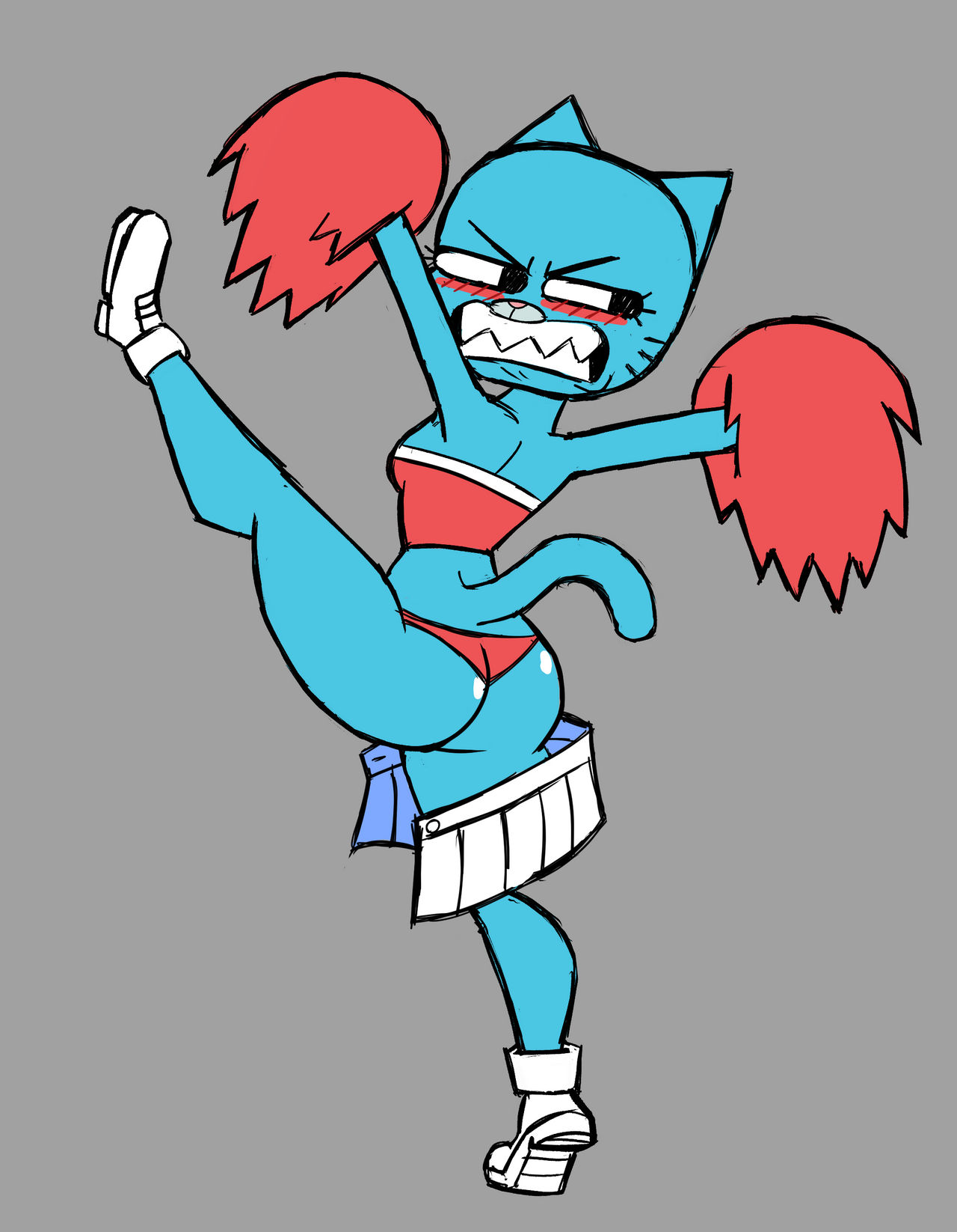ass, big ass, cheerleader, cheerleader uniform, embarrassed underwear female, euf, female, mr. skeliebones, nicole watterson, panties, pom poms, skirt, the amazing world of gumball, wardrobe malfunction