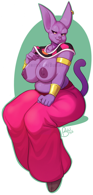 areolae, big penis, breasts, buxbi, champa, dragon ball, dragon ball super, egyptian clothes, feline, female, furry, genderswap (mtf), looking at viewer, male, mtf crossgender, nipples, partially nude, penis, plump, presenting, presenting breasts, purple fur, rule 63, seductive, seductive smile, slightly chubby, tail, topless