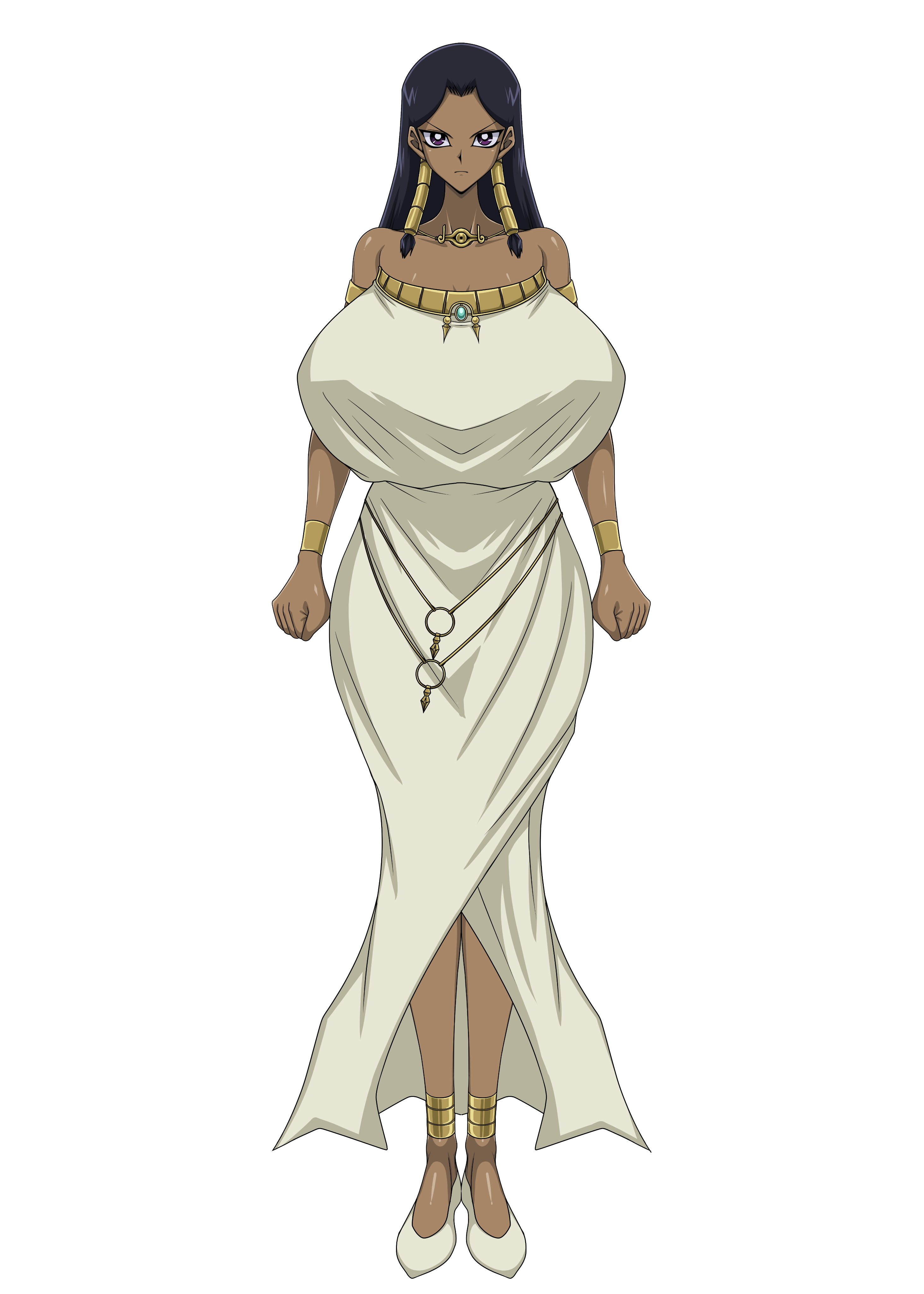 1girls, breasts, colored, dark skin, dark-skinned female, egyptian, egyptian female, female, female only, front view, golden bracelets, huge breasts, isis ishtar, jewel on forehead, long hair, looking at viewer, necklace, purple eyes, sihkygmojsn, solo female, tagme, uncensored, voluptuous, voluptuous female, wide hips, yu-gi-oh!