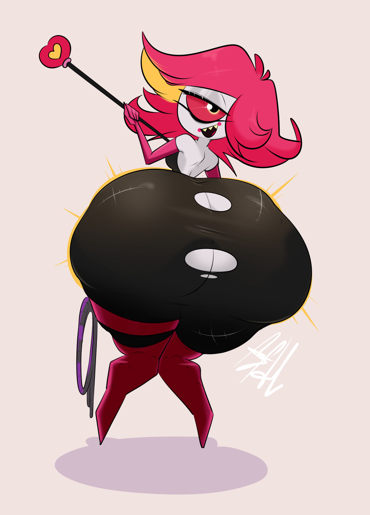 1girls, ass, ass bigger than head, ass focus, ass window, backboob, big breasts, boots, clothed, demon, demon girl, dumptruck ass, female, female only, hazbin hotel, high heel boots, high heels, hyper, hyper ass, hyper butt, large ass, niffty, no bra, no underwear, refidl, ripped clothing, shortstack, sole female, solo, solo female, teasing, torn clothes, torn clothing, torn open bottoms