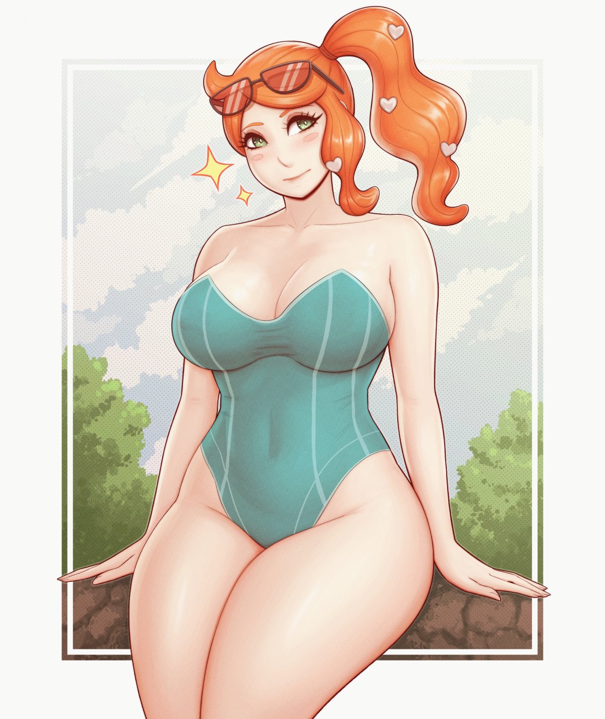 ass, big ass, big breasts, big butt, big thighs, big titties, breasts, curvaceous, curvaceous female, curvaceous figure, curvy, female, female focus, female only, long hair, orange hair, pokemon, sonia (pokemon), vyor