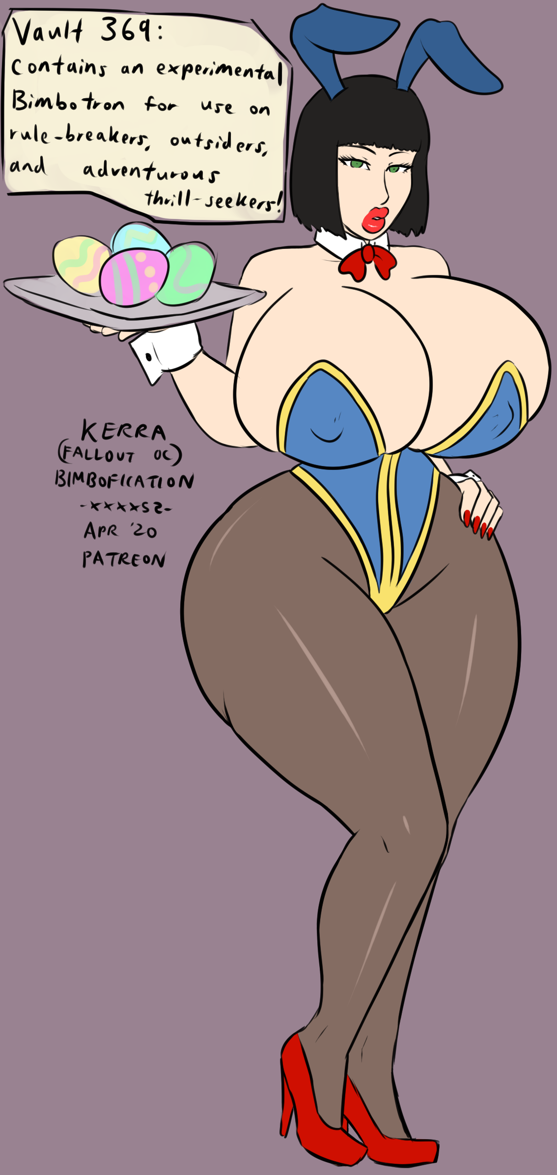 2020, big breasts, bimbo, bimbofication, breasts, bunny girl, dated, fallout, female, original character, pantyhose, tagme, transformation, xxxx52