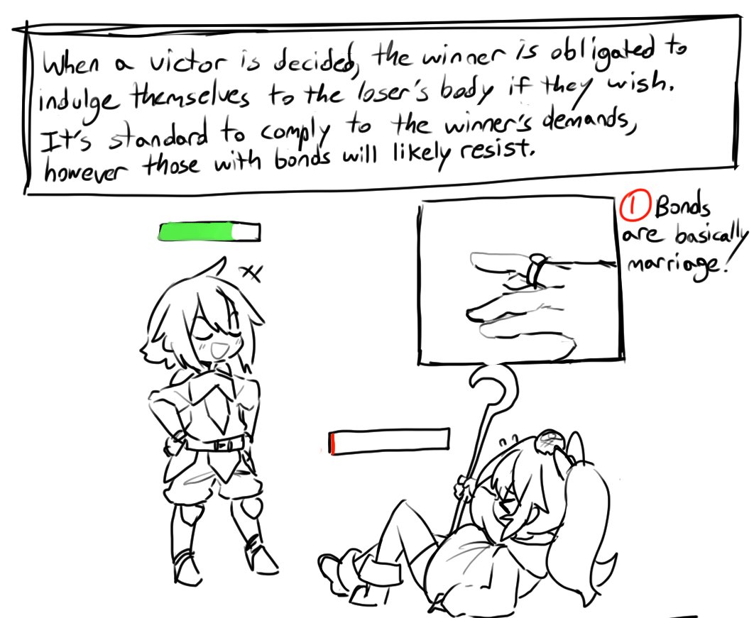 1boy, 1girls, chaiko (artist), clothing, dungeons and dragons, english, english text, female, female human, femsub, gameplay mechanics, human, male, male human, maledom, original, simple background, standing, straight, text, weapon, white background