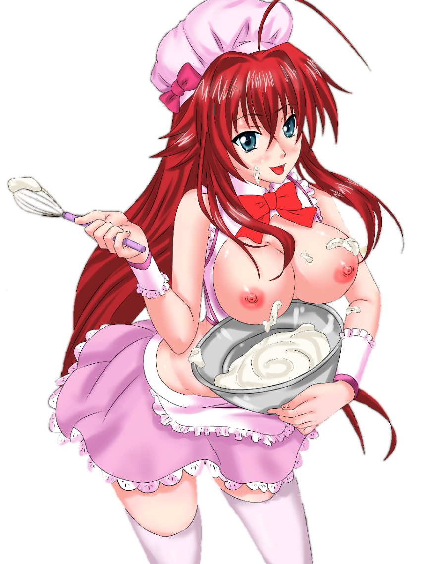 bowl breasts cream cream_on_body cream_on_breasts cream_on_face happy high_school_dxd maid_uniform messy rias_gremory tagme