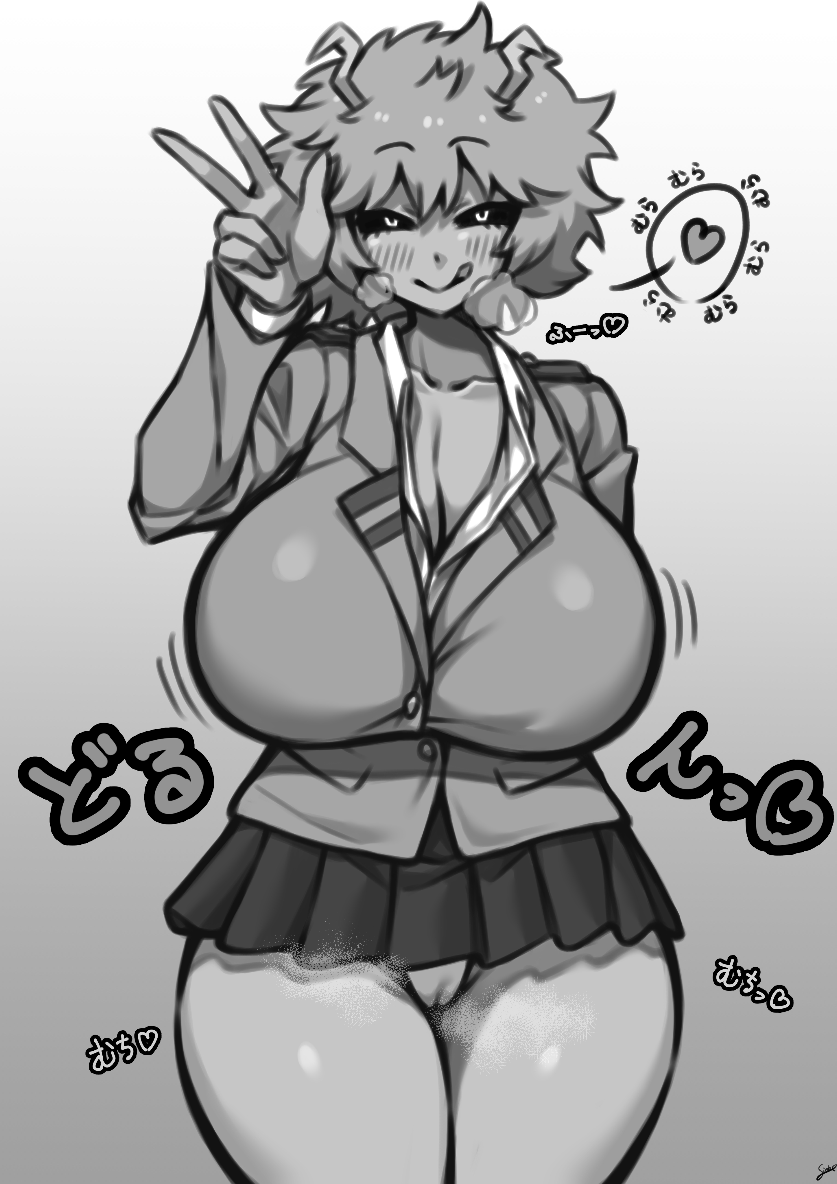 1girls, big breasts, bimbo, black and white, blush, breasts, busty, cameltoe, coffeelove68, female, female only, huge breasts, large breasts, massive breasts, microskirt, mina ashido, monochrome, musk, my hero academia, panties, pussy, pussy visible through panties, school uniform, short hair, shounen jump, skirt, solo, steam, steamy pussy, teenager, thick thighs, thighs, useless clothes, useless clothing, useless skirt, v, v sign, visible breath