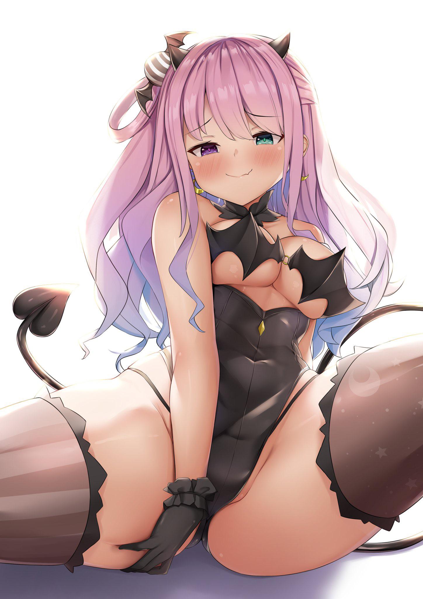1girls, big thighs, breasts, demon, female, green eye, himemori luna, holoforce, hololive, hololive japan, horns, kusana (dudqja602), large breasts, male, pink hair, solo, spread legs, succubus, tagme, thighs, virtual youtuber