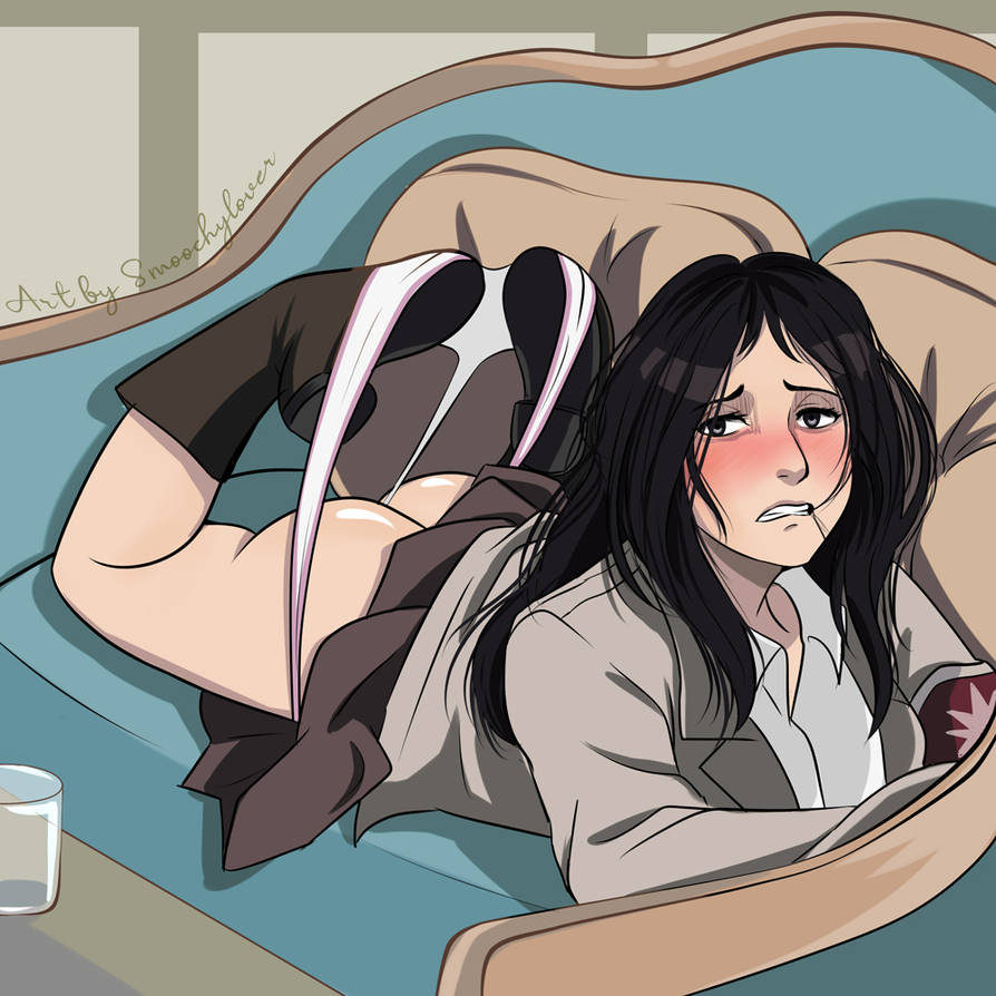 ass, attack on titan, bed, black hair, blush, female, female only, gritted teeth, panties, pieck finger, shingeki no kyojin, upskirt, wedgie, white panties