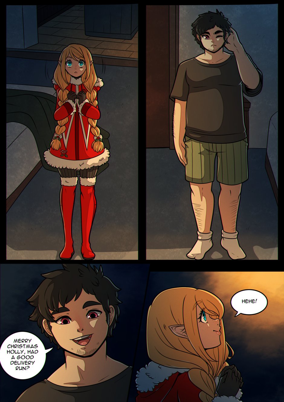 2021 blonde_hair christmas_outfit comic elf female freckles holly_(kinkymation) kinkymation male michael_(kinkymation) original original_character tagme