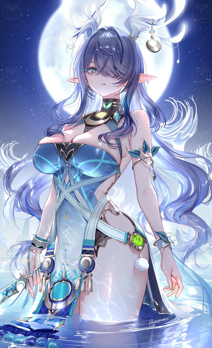 1girls, breasts, female, female focus, female only, genshin impact, large breasts, lauma (genshin impact), light skin, light-skinned female, looking at viewer, pottsness, solo, thick thighs, thighs, wide hips