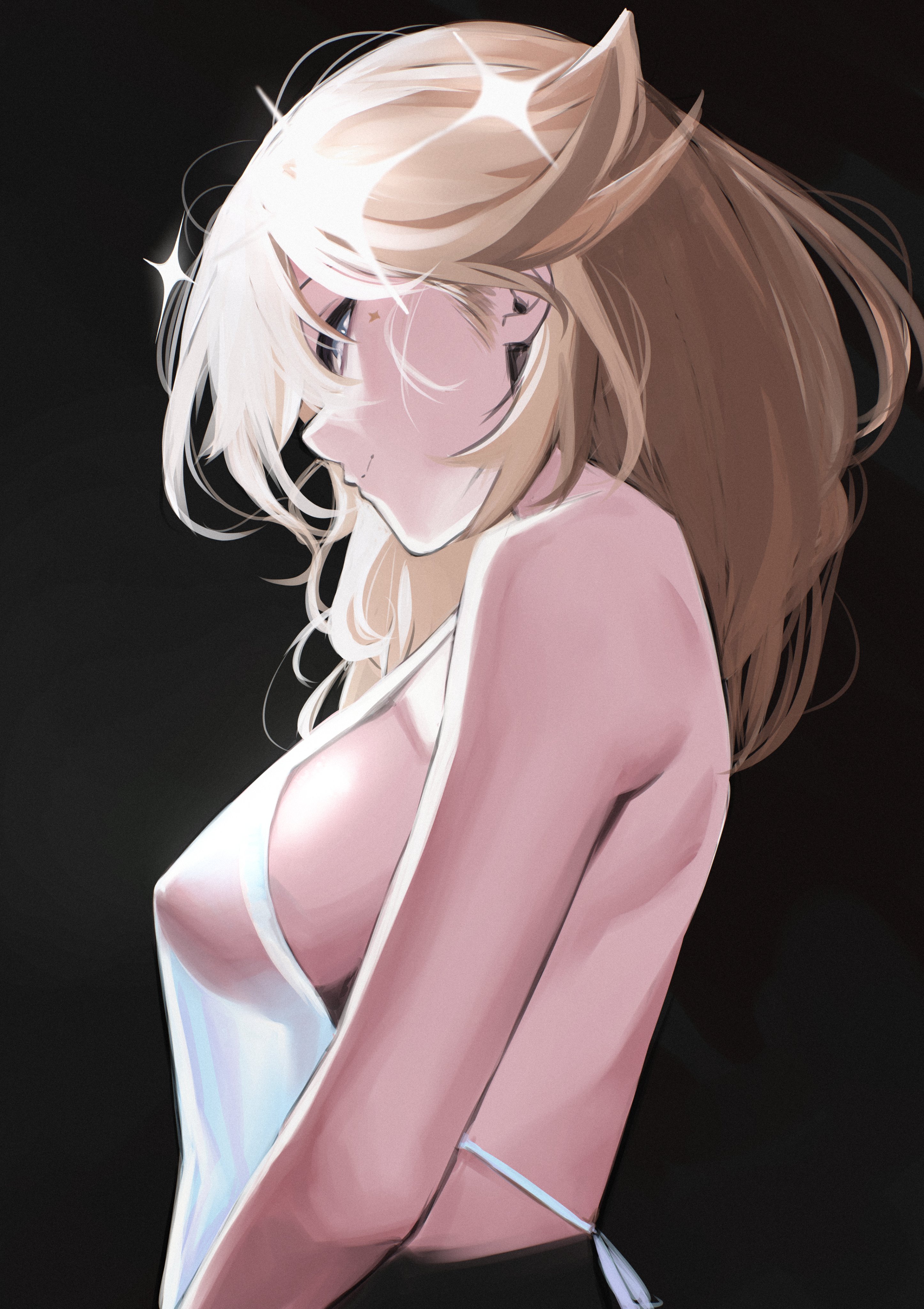 1girls, beautiful, blonde hair, blue eyes, breasts, female, kaneko lumi, large breasts, nipples, nipples visible through clothing, phase connect, pupi, see-through, see-through clothing, see-through shirt, sexy, side eye, side view, sideboob, smile, virtual youtuber, vtuber