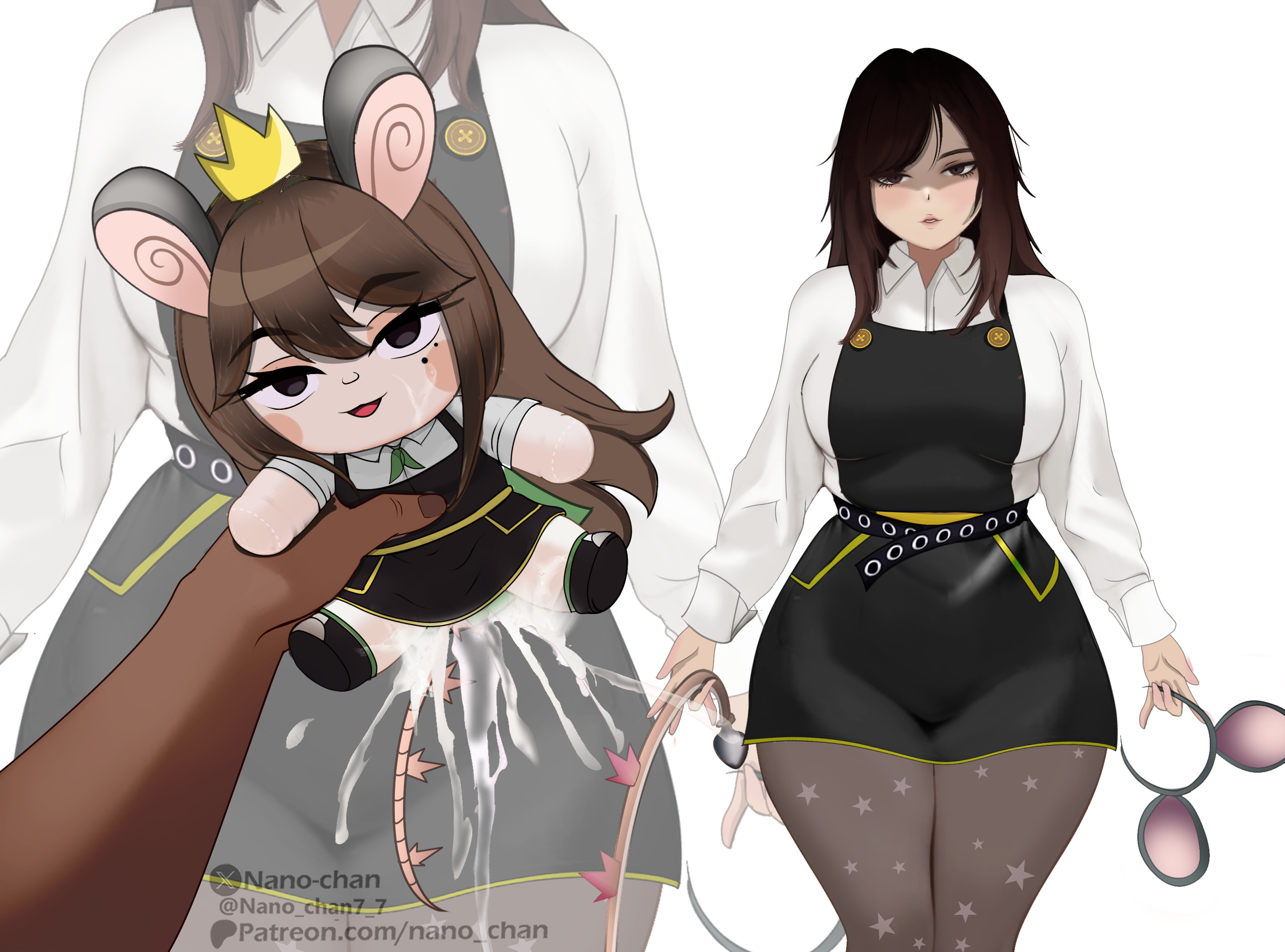 black dress, brown hair, crown, cukizilla, cukizilla (pd), cum in plushie, cum in pussy, female, nano chan, nano-chan, perfectos desconocidos, plushie, plushophilia, pussy, rat ears, sparkle doll meme, tagme, white shirt, youtube, youtube hispanic, youtuber girl