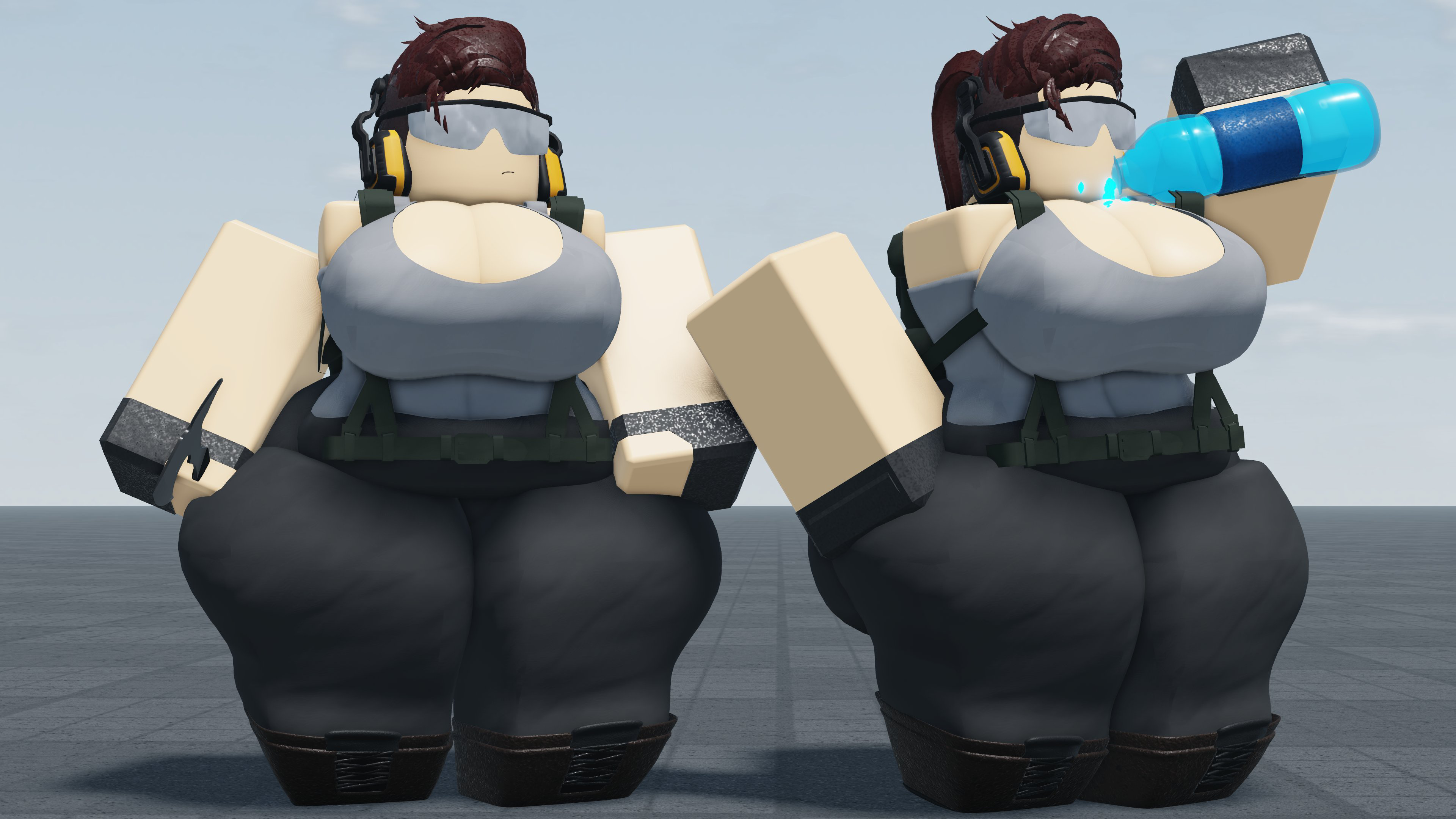 1girls, 3d, 3d (artwork), 3d background, 3d model, 3d render, abby (dead ahead), ammo, ass, ass bigger than head, ass focus, ass up, background, baseplate, big ass, big breasts, big butt, big thighs, black hair, blender, blender (artwork), blender (software), boots, breasts, breasts bigger than head, bubble butt, butt focus, caffinatedbuns, cleavage, clothed, clothed female, clothes, clothing, curvy, curvy body, curvy female, curvy figure, curvy hips, curvy thighs, dead ahead, drinking, earphones, enormous ass, enormous breasts, enormous butt, enormous thighs, enormous tits, female, female focus, female only, glasses, glasses on face, glasses only, gloves, gloves only, horny, horny female, huge ass, huge breasts, huge butt, huge thighs, light skin, light-skinned female, looking away, machine gun, massive ass, massive boobs, massive breasts, massive butt, massive thighs, massive tits, milf, minigun, mommy, pants, roblox, roblox background, robloxian, round ass, round breasts, round butt, seducing, seduction, seductive, seductive body, seductive look, seductive pose, serious, serious face, serious look, short hair, solo, solo female, solo focus, standing, tactical gear, tactical nudity, thick, thick ass, thick butt, thick hips, thick legs, thick thighs, thighs, tits bigger than head, tomboy, tomboy milf, water, weapon, weapons