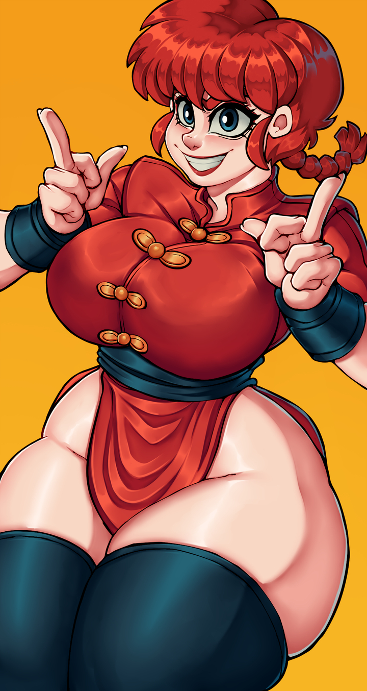 1girls, alternate version available, blue eyes, blue eyes female, braid, braided hair, braided ponytail, castleart, cleavage, curvy, female, huge areolae, huge ass, huge breasts, light skin, light-skinned female, middle finger, puffy nipples, ranma 1/2, ranma saotome, ranma-chan, red hair, red hair female, red head, red lips, redhead, redhead female, rule 63, solo, thick lips, voluptuous, wide hips