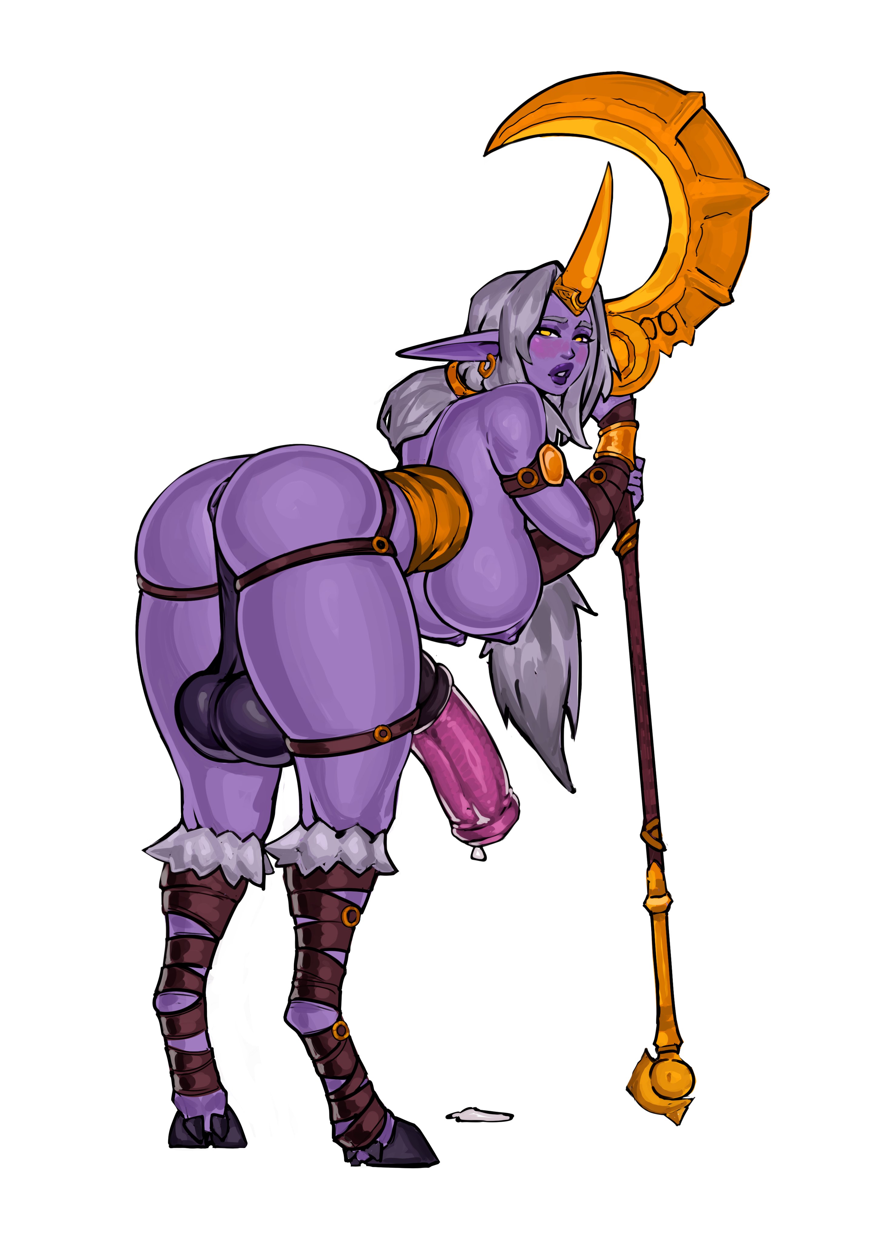 1futa, balls, cum, cum drip, deinadver, dickgirl, futa sans pussy, futanari, horsecock, huge cock, league of legends, penis, solo, soraka