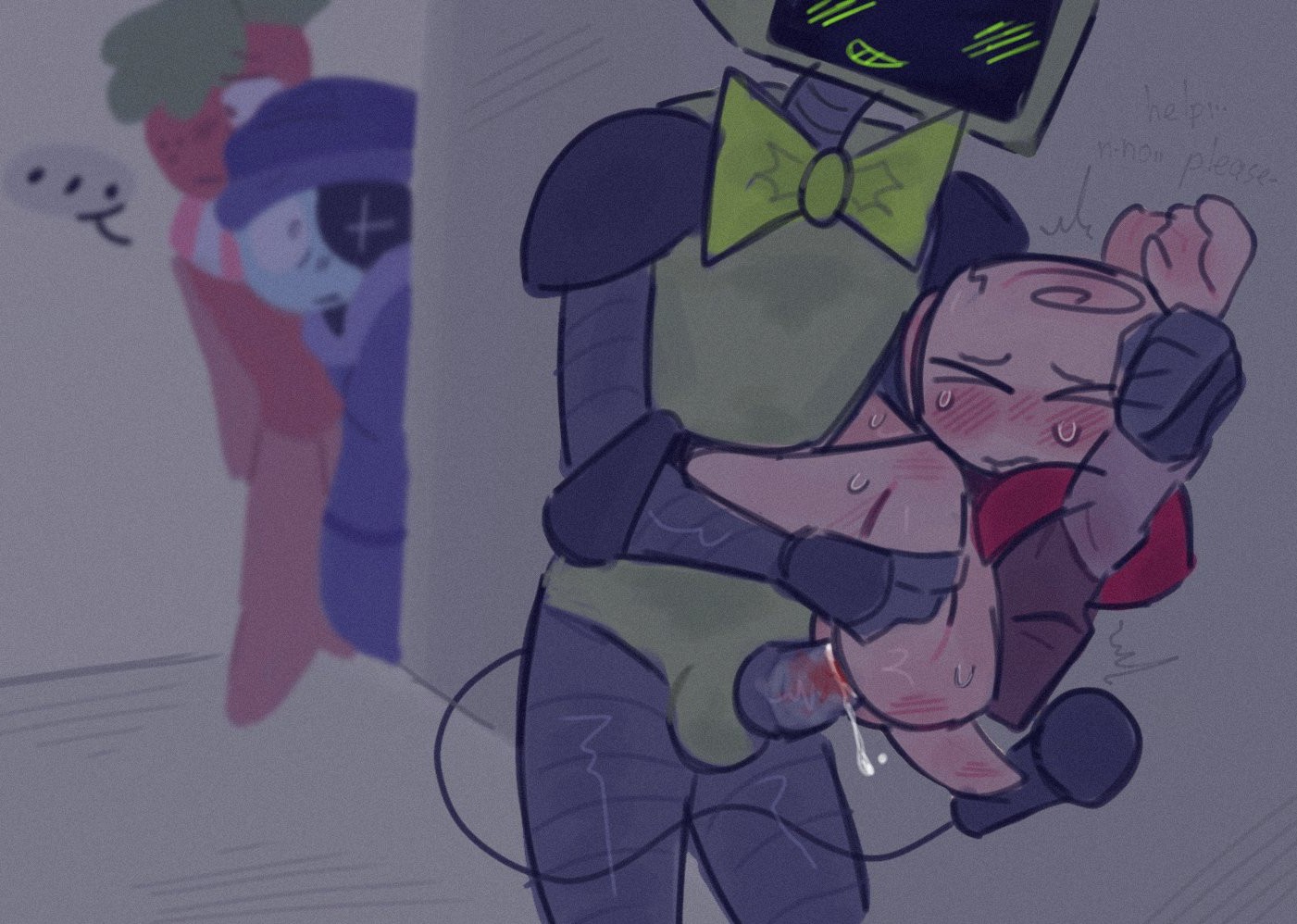 anthro, astro (dandy's world), blood, blood in pussy, cloudyhehe, cum, dandy's world, female, futa on female, futanari, intersex, monster on female, pussy, rape, raped, raped by monster, rough sex, shelly (dandy's world), sprout (dandy's world), twisted vee (dandy's world), vee (dandy's world), watching
