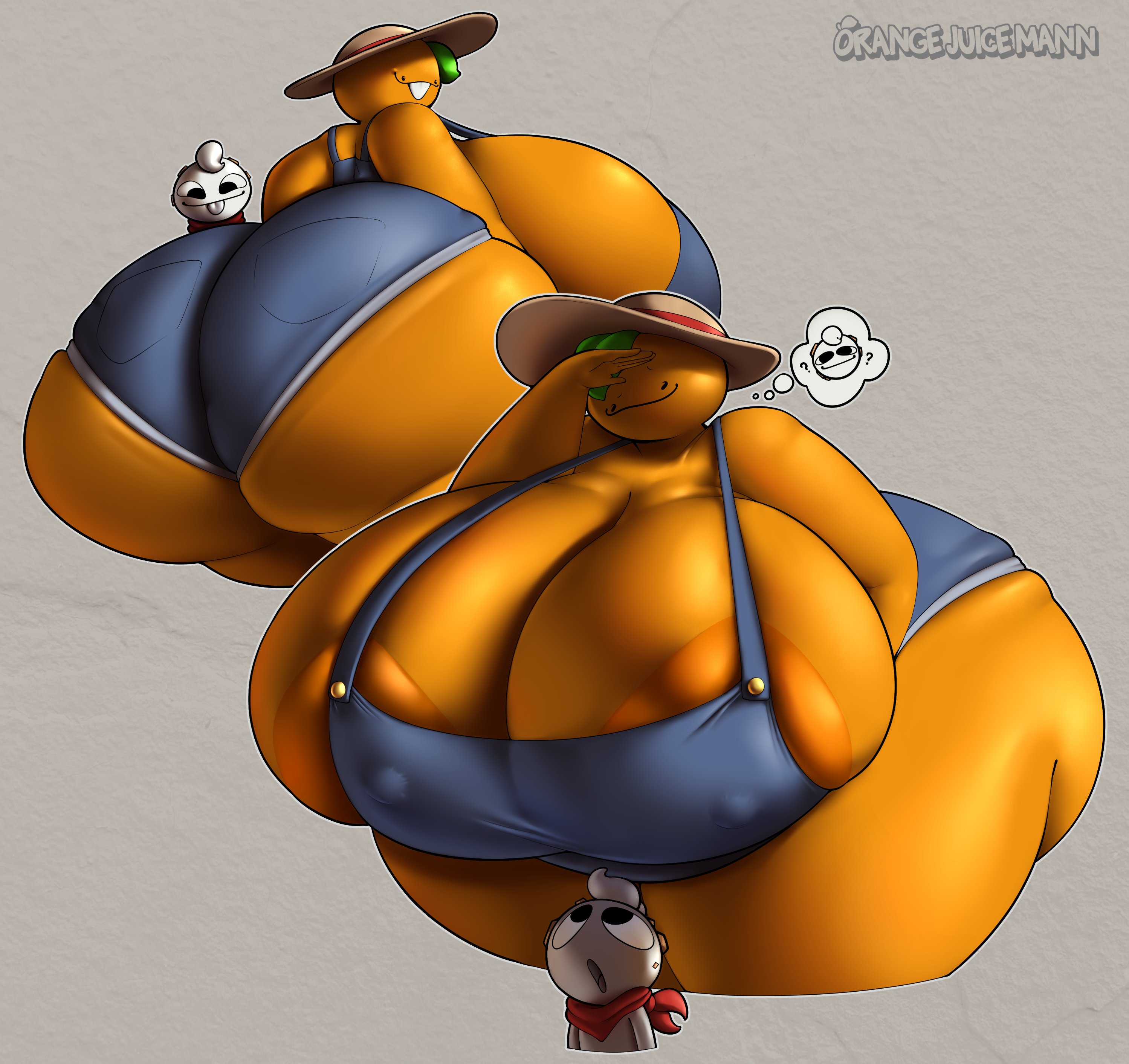1girls, bbw, big breasts, breasts, citrus (orangejuicemann), cleavage, female, female only, huge breasts, orangejuicemann, overalls, toonyjuice, voluptuous, voluptuous body, voluptuous female, wide hips