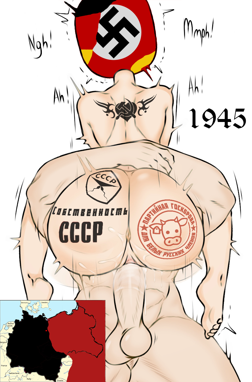 1boy1girl captured communism countryhumans countryhumans_girl edited nazi nazi_germany_(countryhumans) rape secretly_loves_it sex soviet_union_(countryhumans) tattoo vaginal_penetration